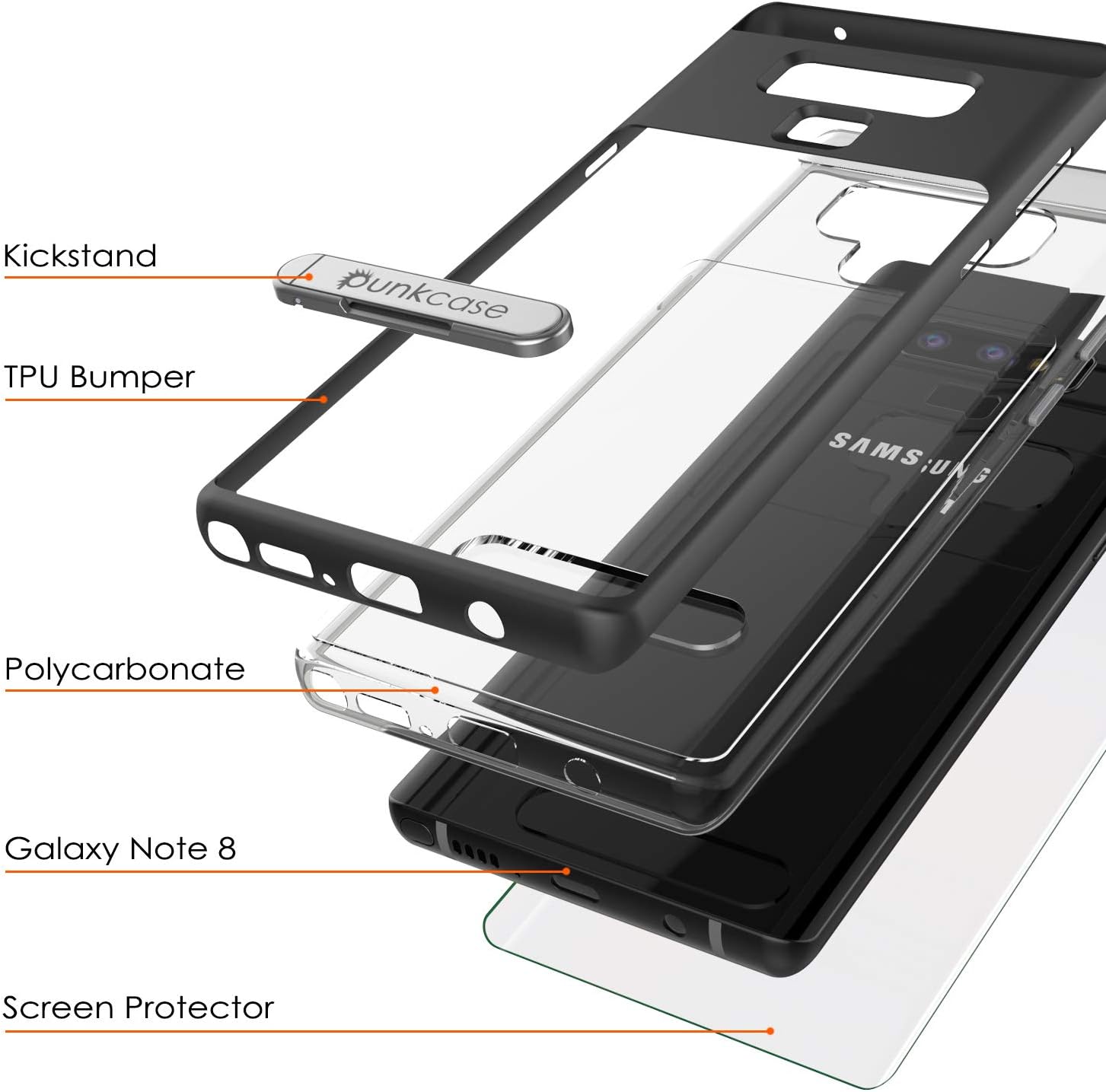 Galaxy Note 9 Case, PUNKcase [Lucid 3.0 Series] [Slim Fit] [Clear Back] Armor Cover w/Integrated Kickstand, Anti-Shock System & PUNKSHIELD Screen Protector for Samsung Galaxy Note 9 [Black]