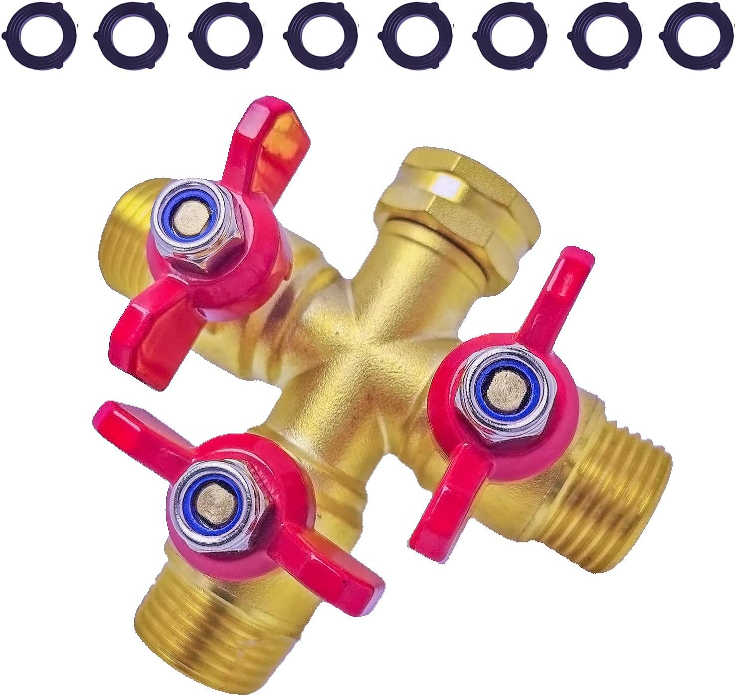 Upgraded Full-Flow Brass Garden Hose Splitter, 3/4 Inch，3-Way Connector for Outdoor Faucet, Heavy-duty Handle & Individual Shut-Off Valves, Ideal for Garden Irrigation & Cleaning Tasks