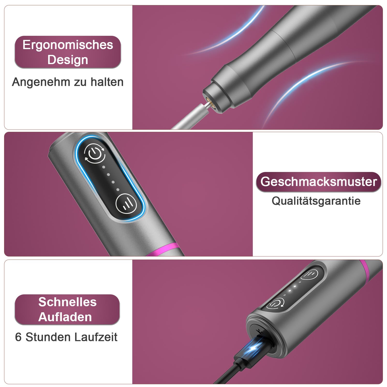 Ponceuse à Ongles électrique Sans Fil Professionnelle Auriox - Rechargeable USB, 25 000 Tours/min, Livrée Avec Fraises