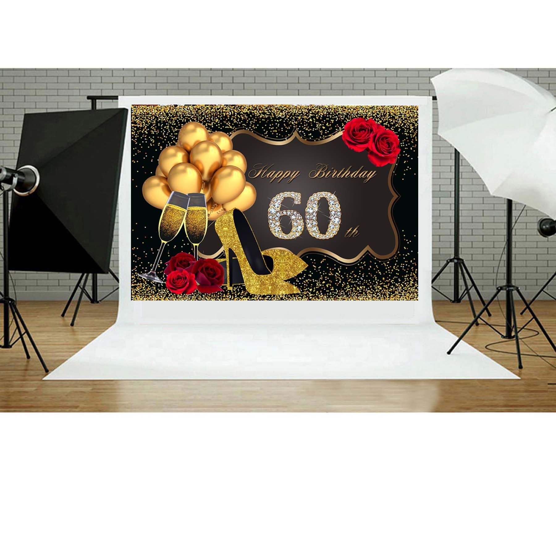 7x5ft Happy 60th Birthday Backdrop Banner - Black And Gold Party Decor, Photo Booth Props, Soft Polyester Fabric - View #11