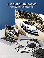Vista 2 de Interruptor HDMI 4K @60Hz, divisor HDMI 3 en 1 salida, conmutador HDMI con control remoto, concentrador de caja de interruptor HDMI 2.0 de aluminio