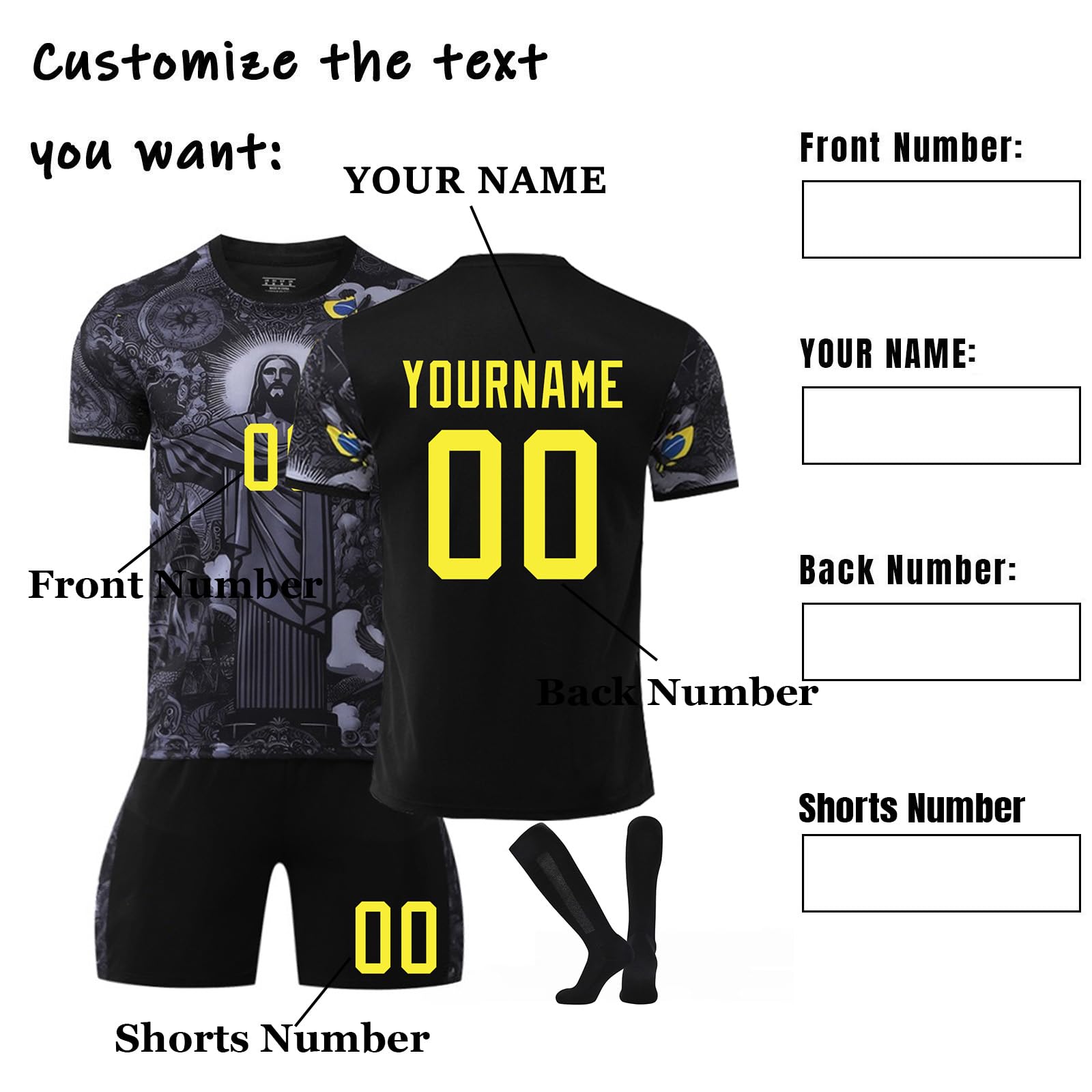 Maglia Calcio Personalizzata Bambino Uomo Brasile Maglia da Calcio Personalizzabile con Il Tuo Nome/Numero Coppa del Mondo Completi Calcetto Maglietta di Pantaloncini e Calzettoni