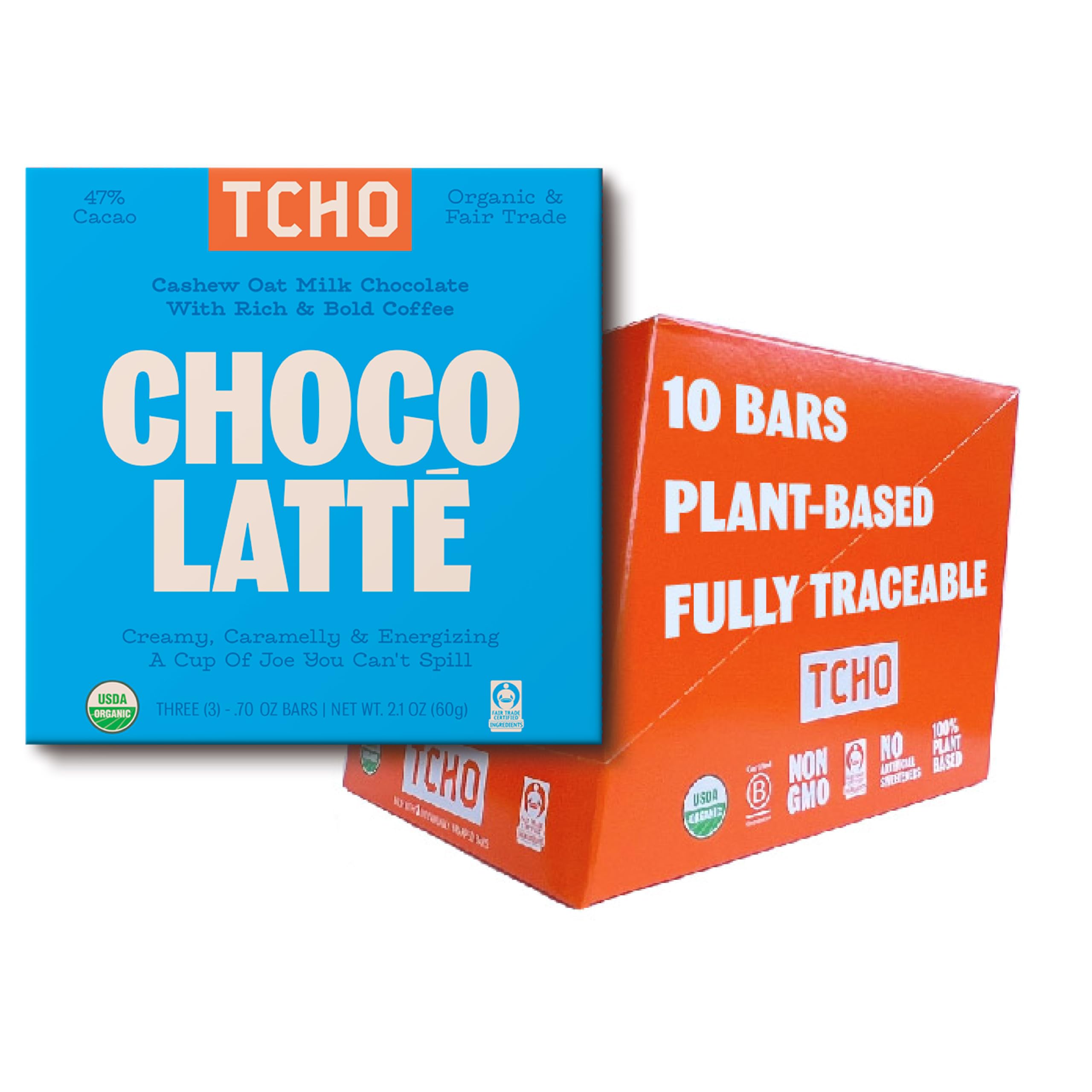 - TCHO Choco Latte 47% Oat-Milk Chocolate Bars (10 pack) | Plant Based, Organic & Fair Trade | Non GMO, Non-Dairy, Vegan Chocolate, Soy Free (2.1oz each)