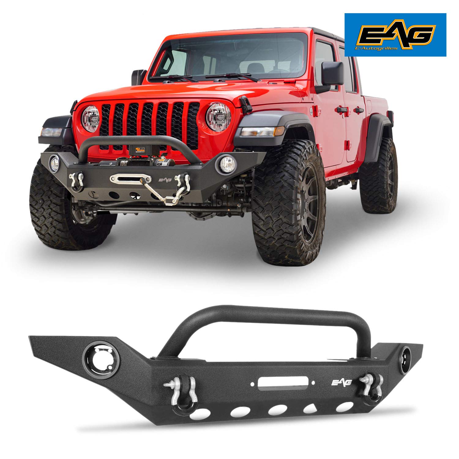 Buy EAG Full Width Front Bumper with Fog Light Hole and Winch Plate Fit for 2020 2021 2022