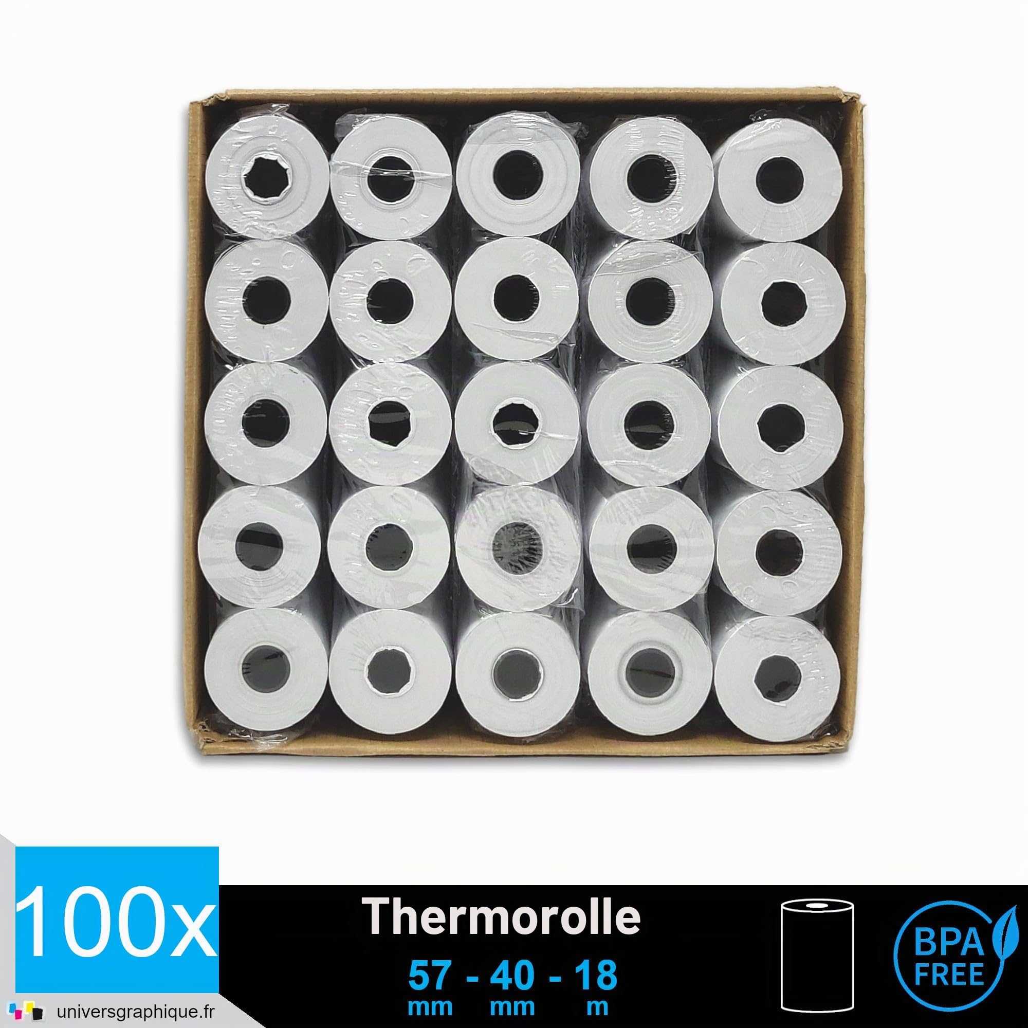 100 EC-Cash Thermorollen 57 x 40 x 12 für EC-Gerät und Zahltabletten mit Thermodrucker Bisphenol-A frei Ø40 mm