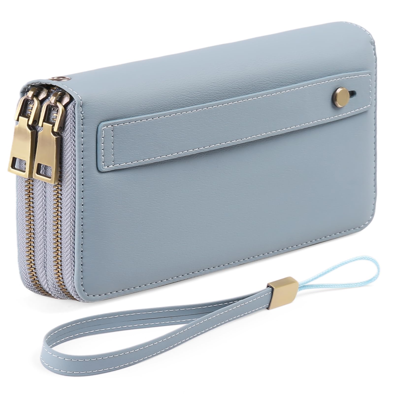 GAEKEAO Wallet for Women Clutch RFID Blocking Wristlet Leather Purse Large Capacity Credit Card Holder with Grip Hand Strap