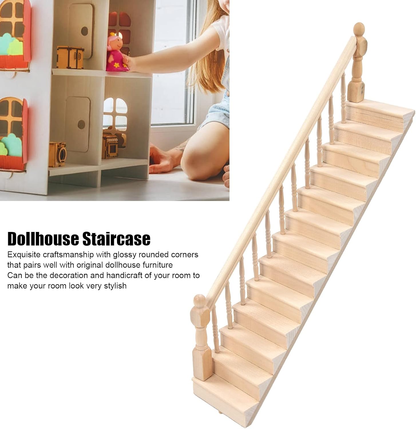Miniature Stairs 12 Scale Dollhouse Furniture Wooden Handrail Diy