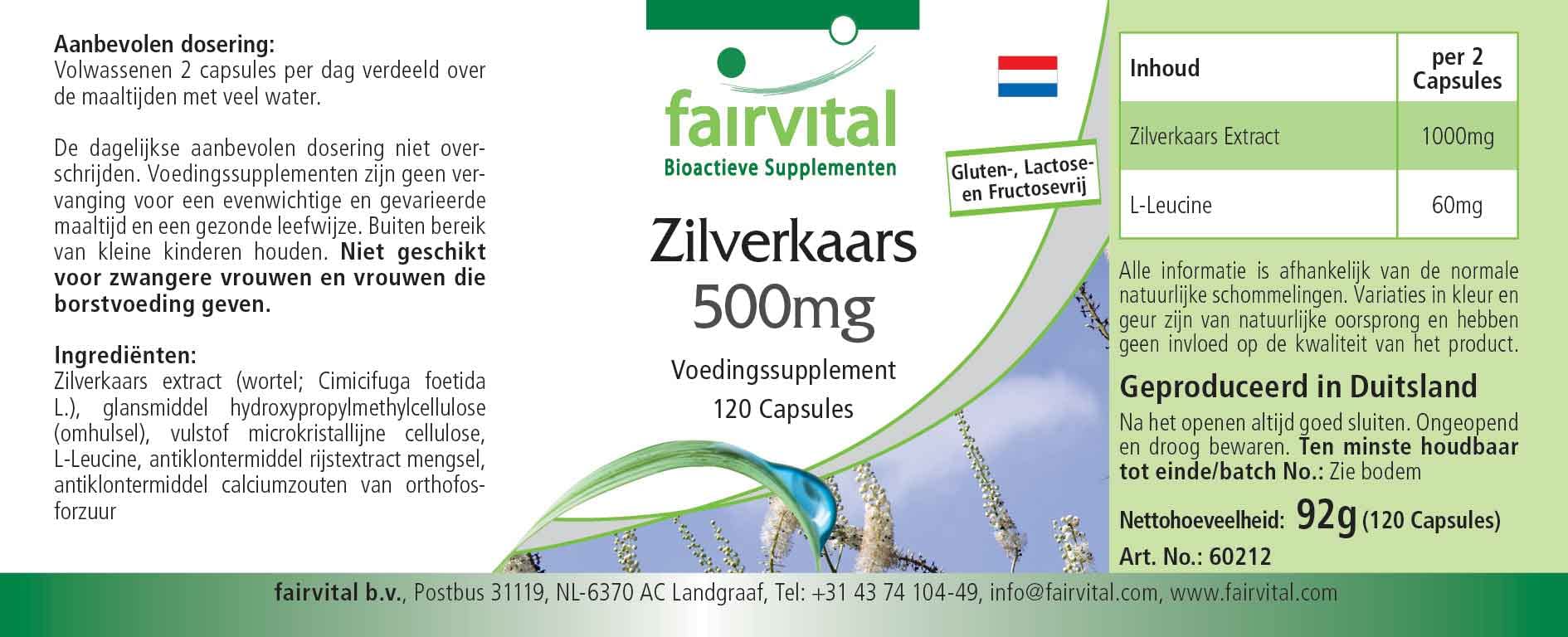 fairvital Capsule di cimicifuga 500mg, 120 capsule, 1000mg per dose giornaliera, Cimicifuga, qualità garantita e dosaggio elevato, 100% vegano, Prodotto in Germania
