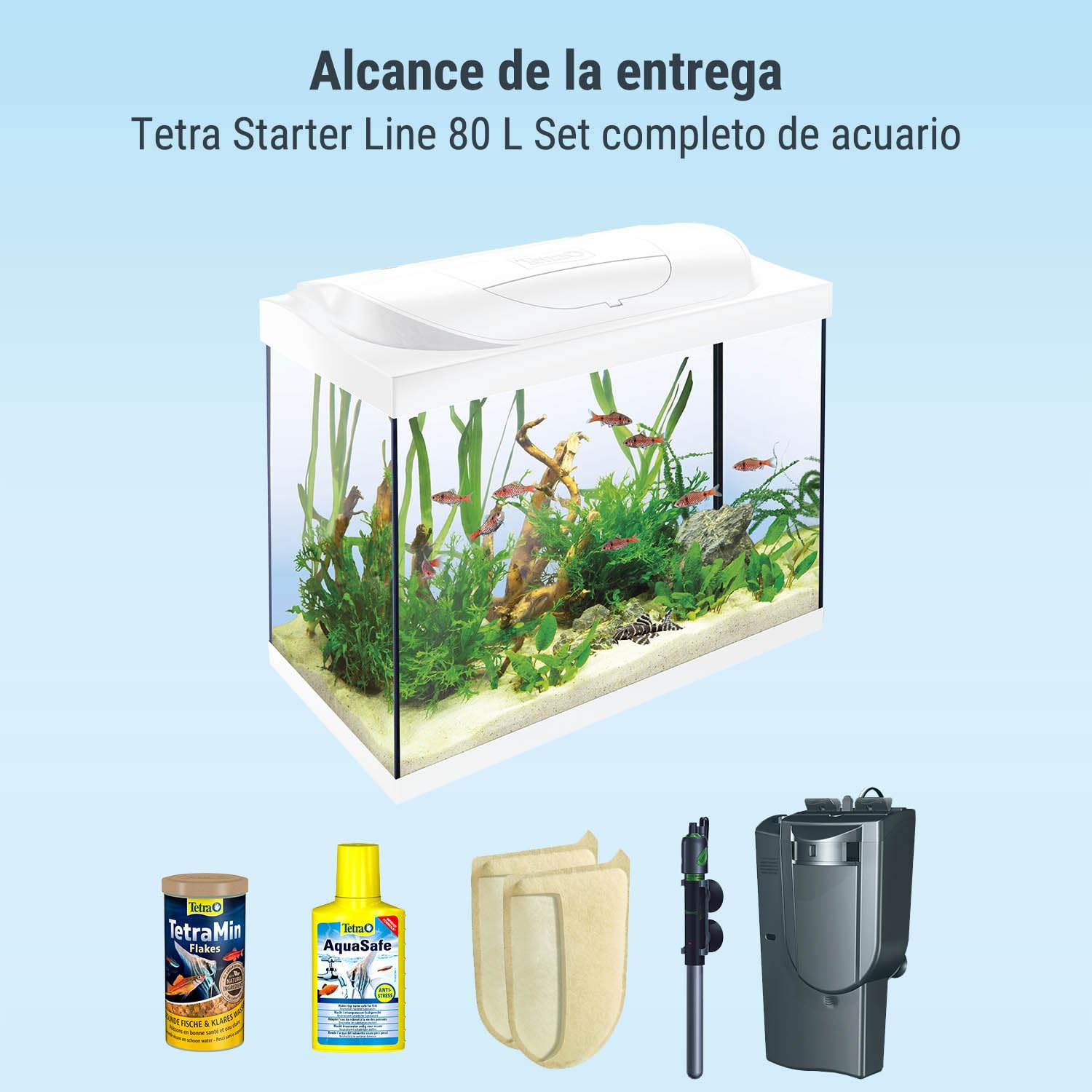 Tetra Starter Line LED 80L Acuario de Inicio Blanco, Bombilla LED con Modo luz Diurna/Nocturna