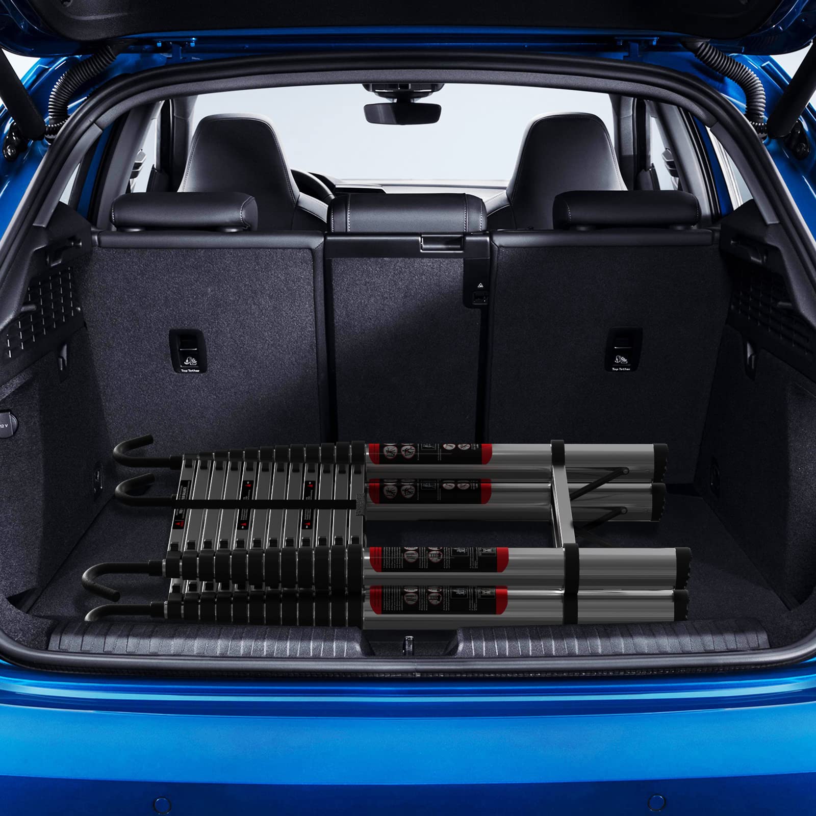 Escalera Telescópica con 2 Ganchos 5M/16.4FT Calera Extensible Multiusos para el Ático Escalera Plegable Portátil, 11 Peldaños, Carga Máxima 150kg, EN131