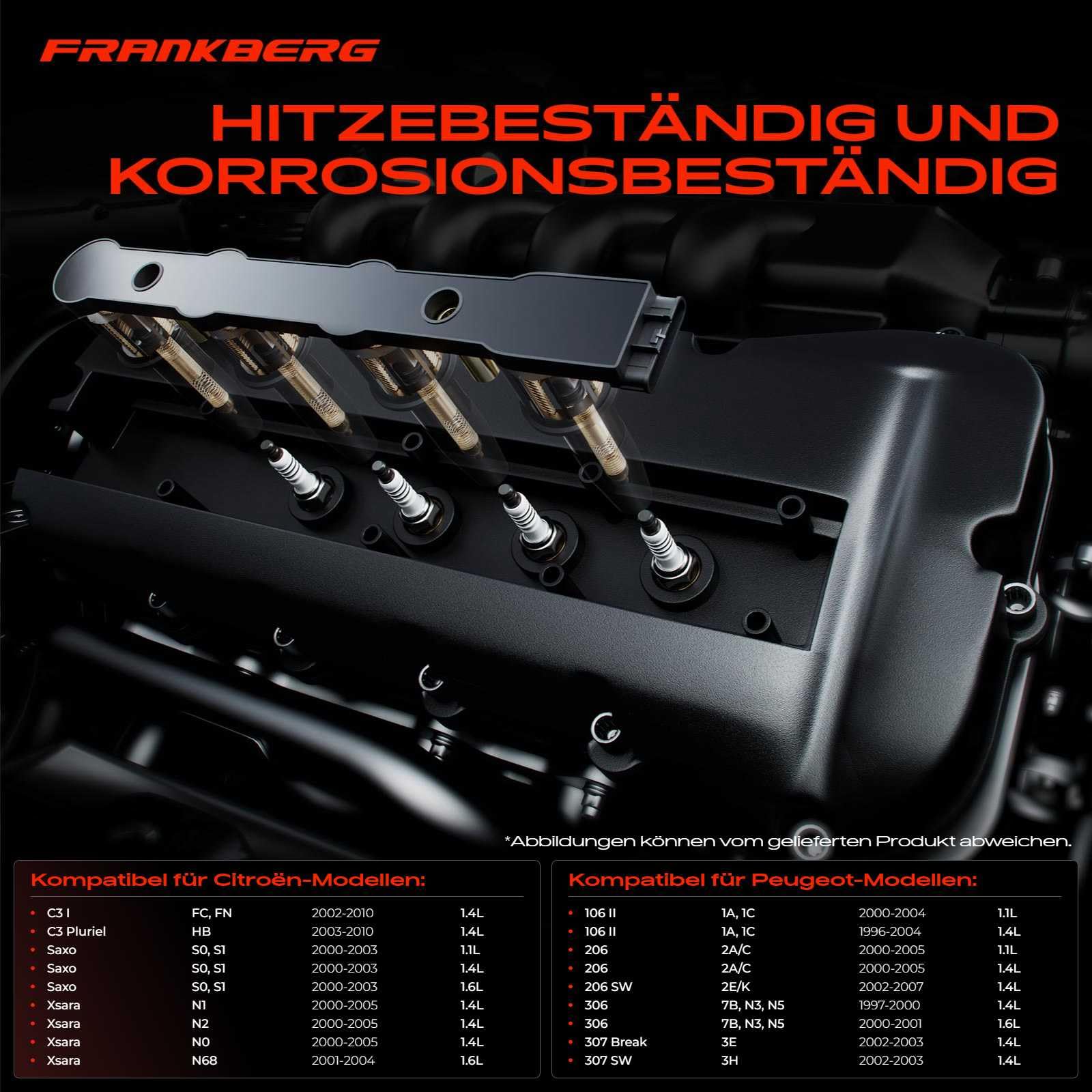 Frankberg 1 bobina de encendido + 4 bujías 597072 | Compatible con: 106 II 1, Xsara N1, Caja de socio 5, 306 7B N3 N5, Xsara Picasso N68, 307 Descanso 3E, Berlingo MF