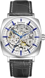 JewelryWe Herrenuhr Automatik Mechanische Uhr 30m wasserdicht Analog Automatische Armbanduhr Automatikuhr Herren Schwarz Echtes Lederarmband Skelett Uhr