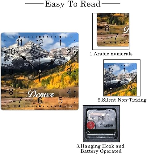 Miniatura 7 de Reloj de pared colgante de PVC Denver Reloj de pared con paisaje de ciudad, decoración de pared de 10 pulgadas, cuadrado de Parque Nacional,
