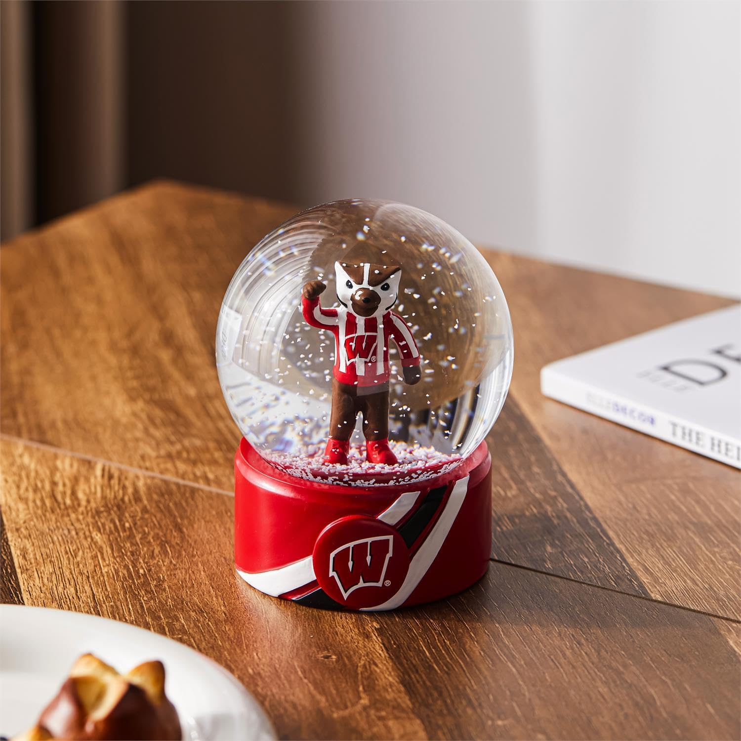 NCAA University of Wisconsin-Madison Snow Globe, Officially Licensed College Sports Water Globe with Team Logo, Christmas Holiday Tabletop Decoration for Home, Alumni Gift for Men and Women Fans