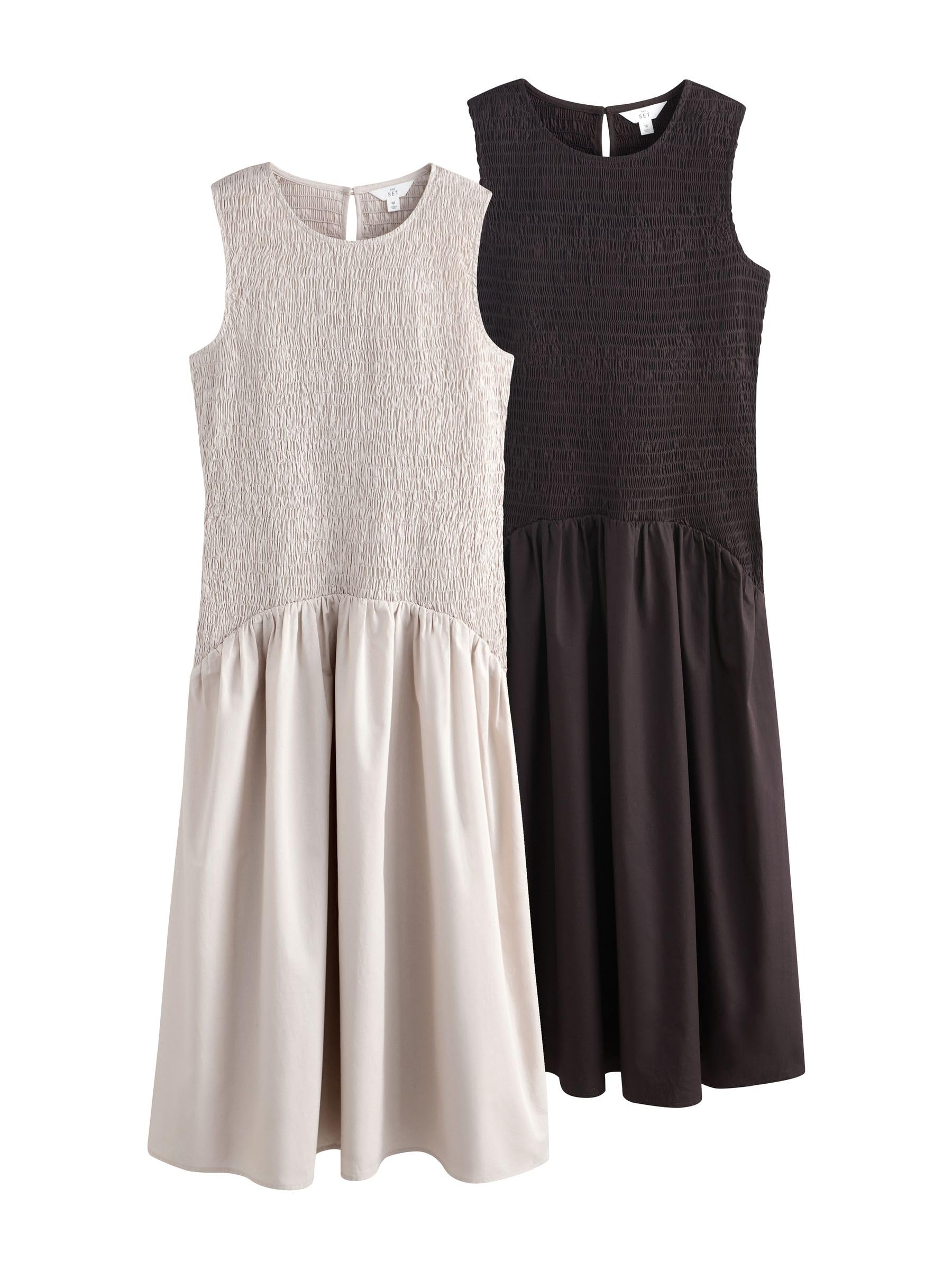 THE SET Donne Confezione da 2 Abiti Lunghi Senza Maniche | Adulto, arricciati, Standard, Pull On, 100% cotone
