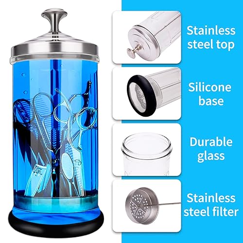 Miniatura 6 de IEBARBER Tarro desinfectante, tarro esterilizador de peluquería, tarro de vidrio duradero para herramientas de uñas y peluquería, tarro de