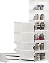Beofinest 6-Tier Foldable Shoe Storage Organizer, Fits US Size 14, Modern/Minimalist Style, Clear Plastic Stackable Shoe Boxes