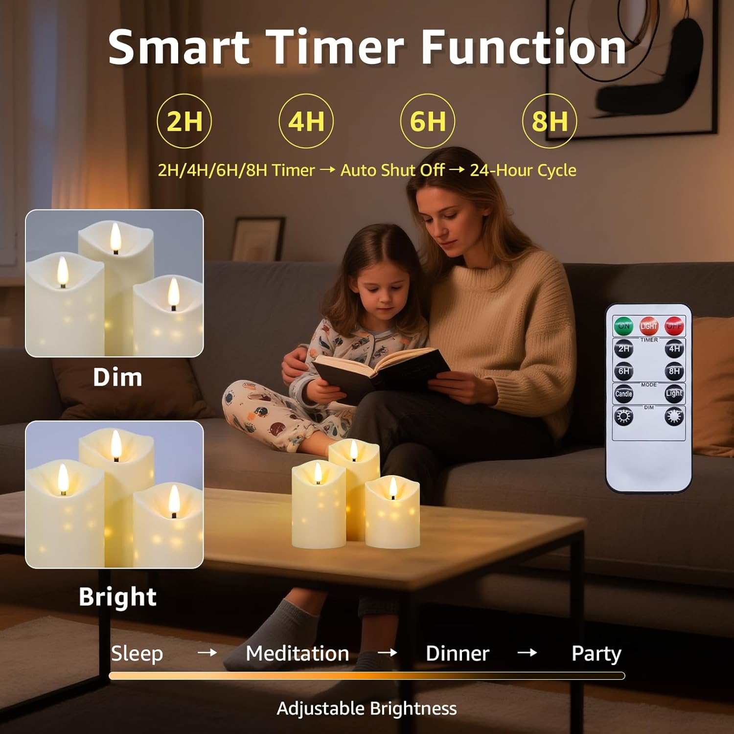 uuffoo Flameless Candles with Timer 3Pc Battery Operated Flickering Pillar Candle w/Remote, 3D Wick Acrylic LED Pillar Candles for Halloween Christmas Home Decoration (Ivory)