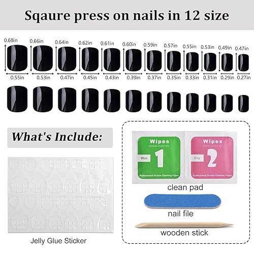 Miniatura 6 de AddFavor Uñas cortas cuadradas a presión, uñas postizas cuadradas de gel acrílico con purpurina artificial para mujeres y niñas, manicura para el