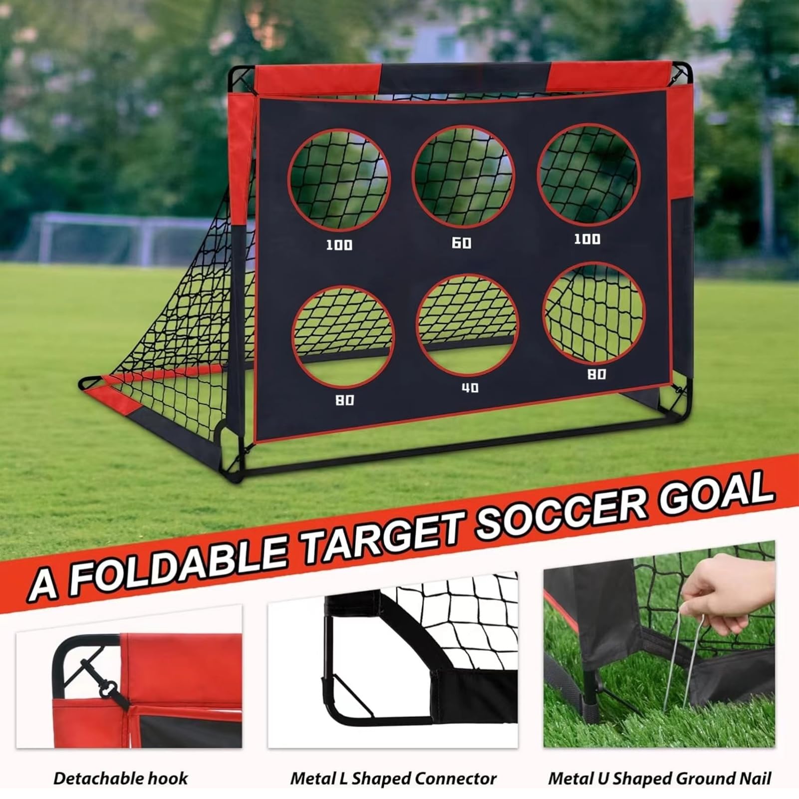 Porta da calcio portatile design 2 in 1, rete da calcio pieghevole per allenamento all'aperto con 5 zone bersaglio, tessuto Oxford 450D 59x47,2x47,2 pollici