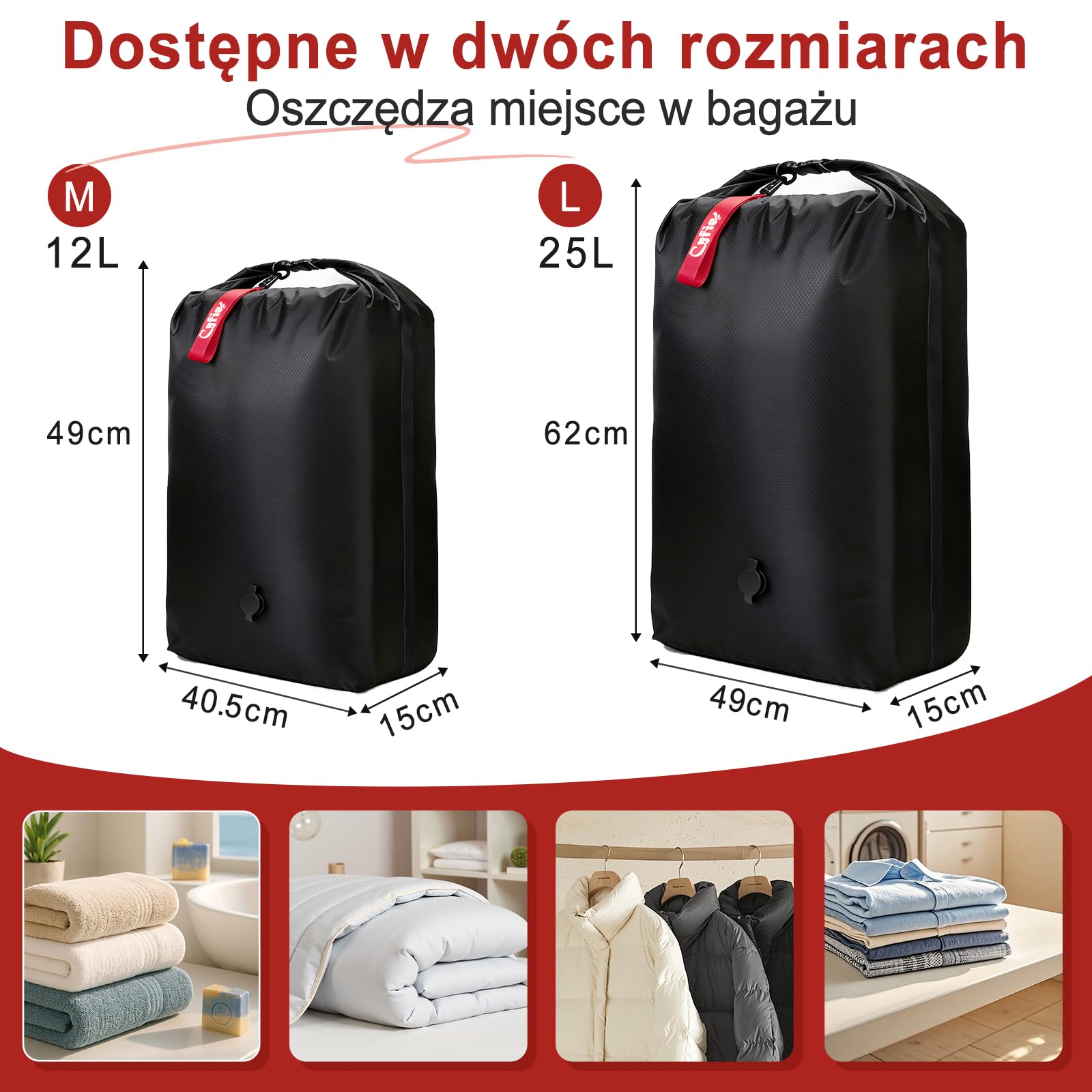 CYFIE Podróżny worek próżniowy na ubrania, 62 x 49 x 15 cm, 25 l, wielokrotnego użytku, worek na pranie, podróżny worek na pranie, torba kompresyjna, nylon 70D + TPU, składany, do pływania, fitnessu