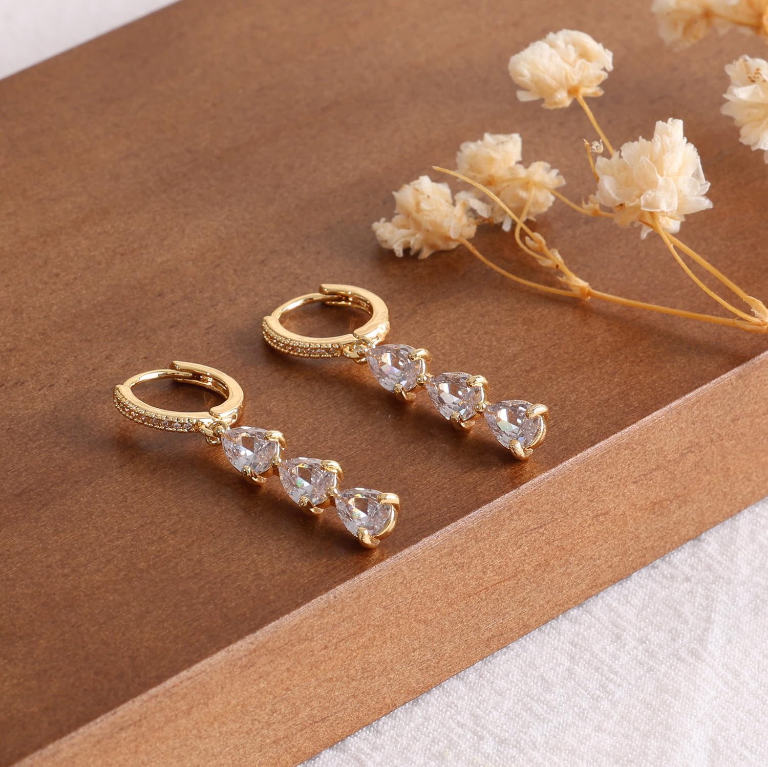 Dangle Earrings for Women, 14K Gold Plated CZ Huggie Drop Earrings, Dainty Long Chain Jewelry Valentines Day Gift for Her - Image 5