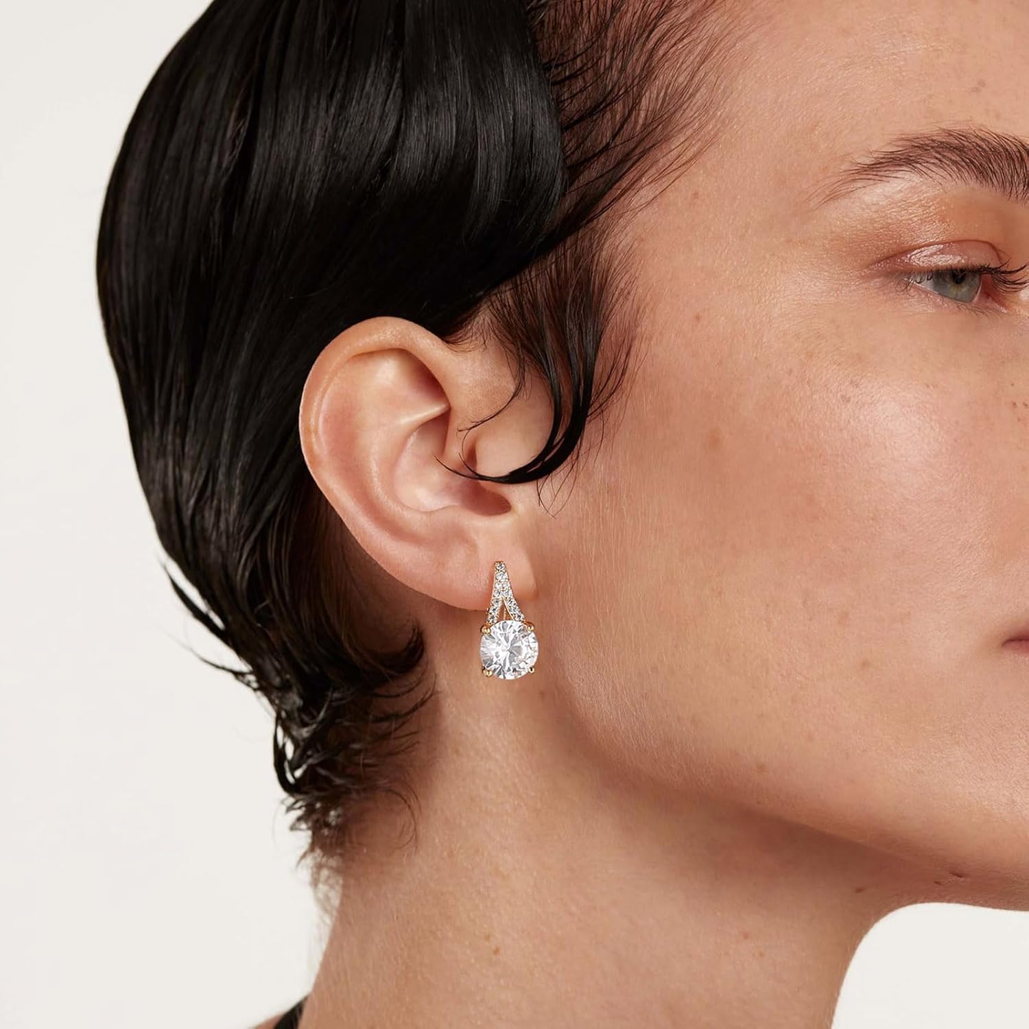 HZMAN Large Crystal Earrings for Women Rose Gold Plated Brass Snowflake/Heart/Teardrop/Square/Oval Diamond Cut Earrings - Image 3