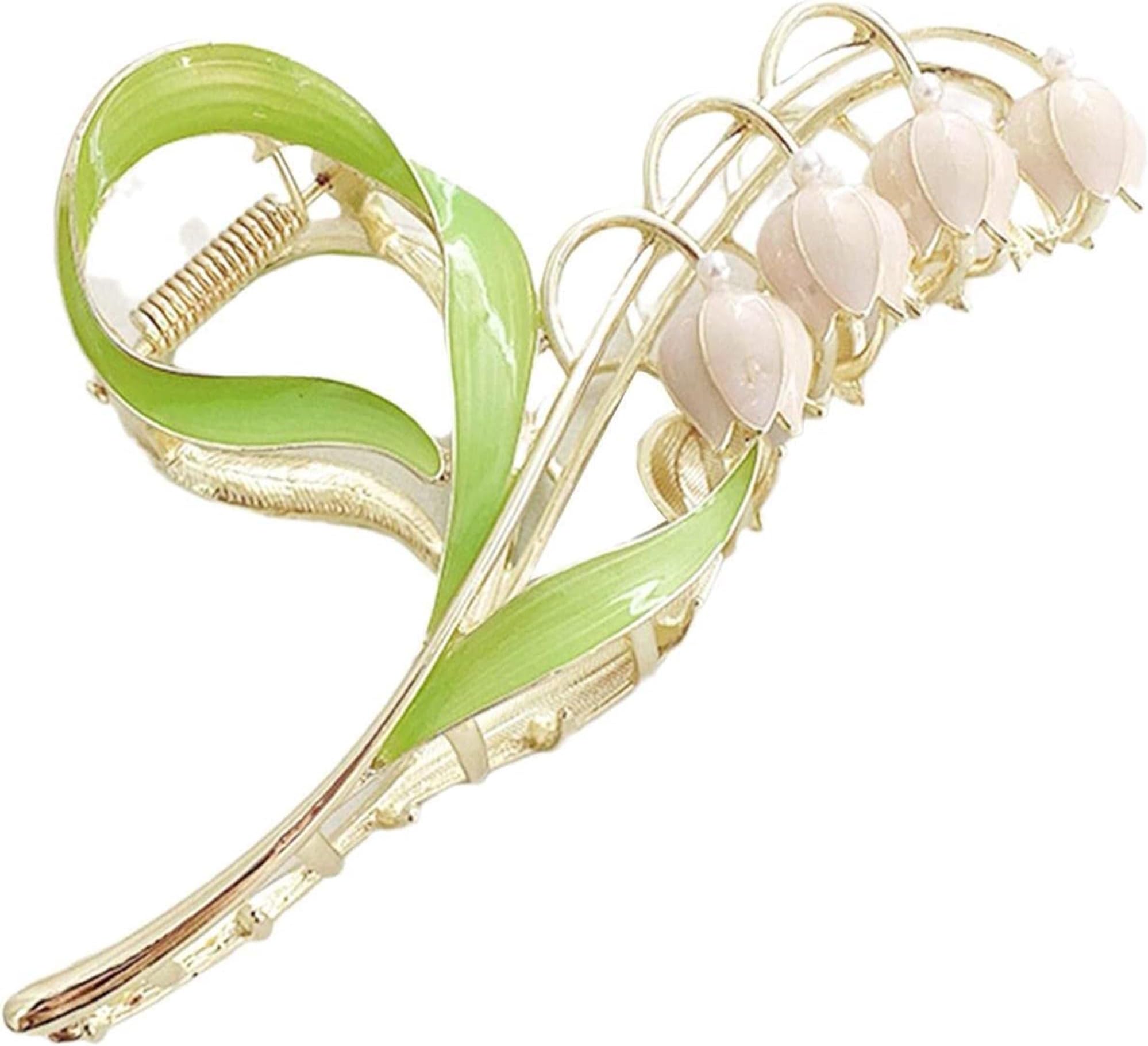 Tustao Pink Gold Lily of The Valley Flower Hair Clips, Large Metal Claw Clip,Orchid Clamps,Lily Jaw Clamp Styling Accessories for Thick Thin Clips and Barrettes Hair Accessories Hair Care