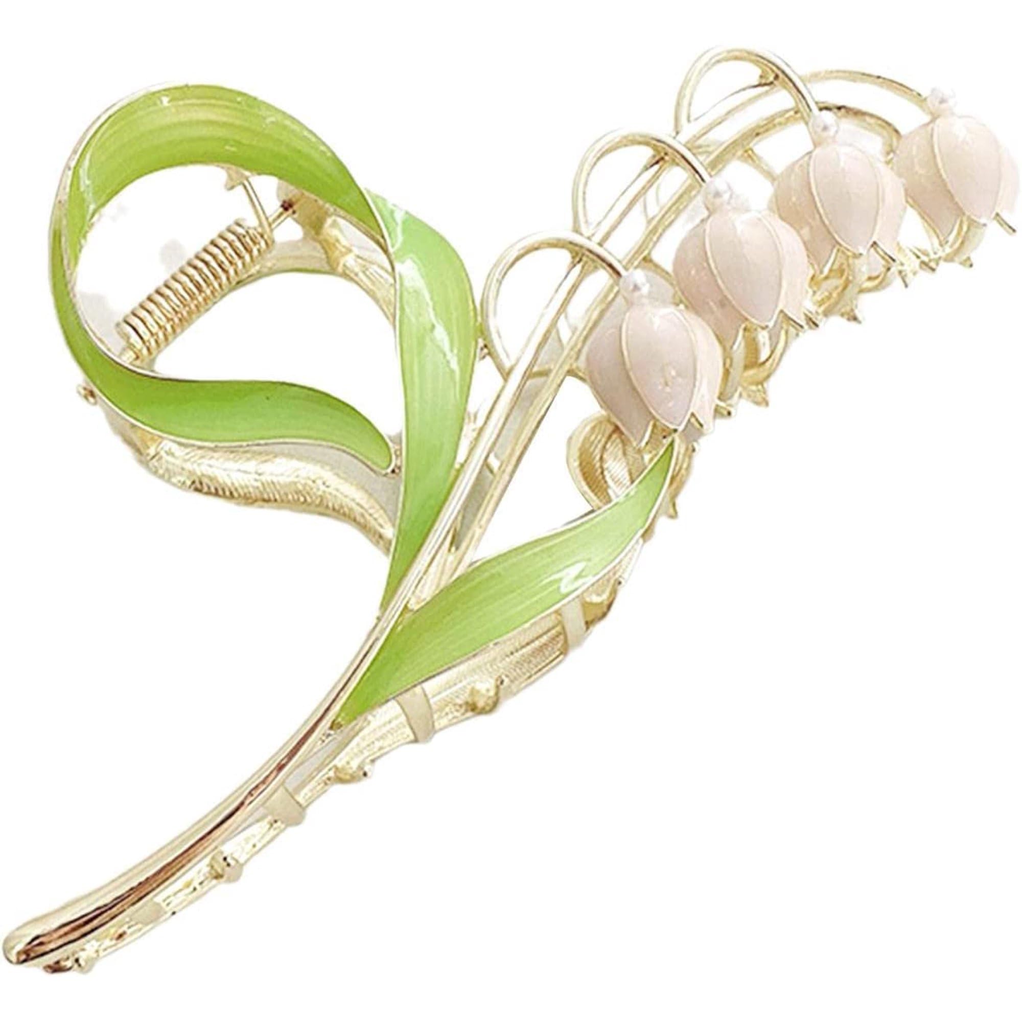 Tustao Pink Gold Lily of The Valley Flower Hair Clips, Large Metal Claw Clip,Orchid Clamps,Lily Jaw Clamp Styling Accessories for Thick Thin Clips and Barrettes Hair Accessories Hair Care
