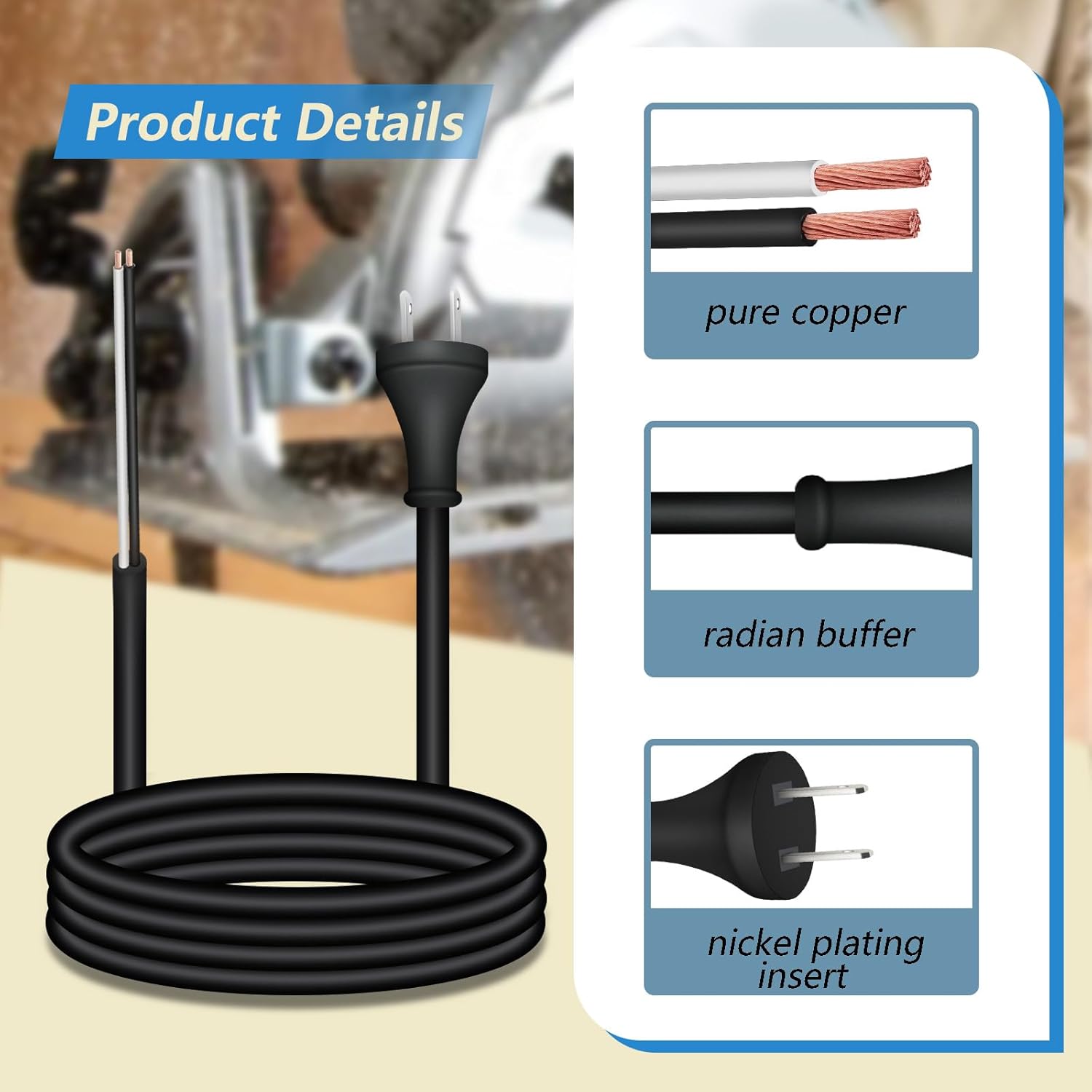 33007898 Power Cord Replacement 2 Wire16 Gauge for DEWALT DW704 DW705 DW708 DW718 DW849 DW360 DW384 DWP849X Miter Saw/Circular Saw Compatible Chainsaw Polisher Power Tool Parts Power Cord