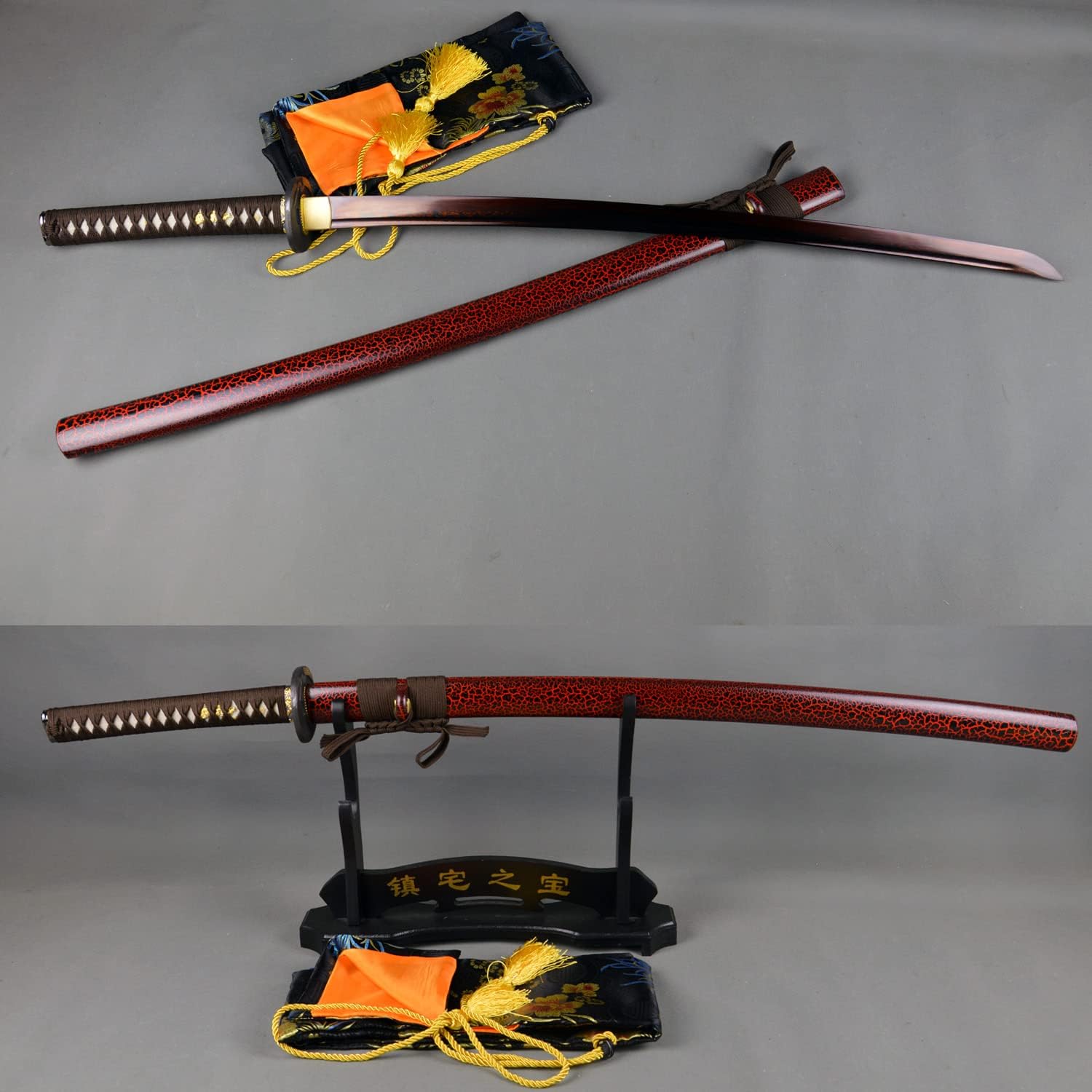 HERO SWORD Handmade Red Damascus Folded Steel Katana Real Sharp Samurai Sword Hand Forged Full Tang Functional Knives Japanese Weapon Best Gift for Men Women
