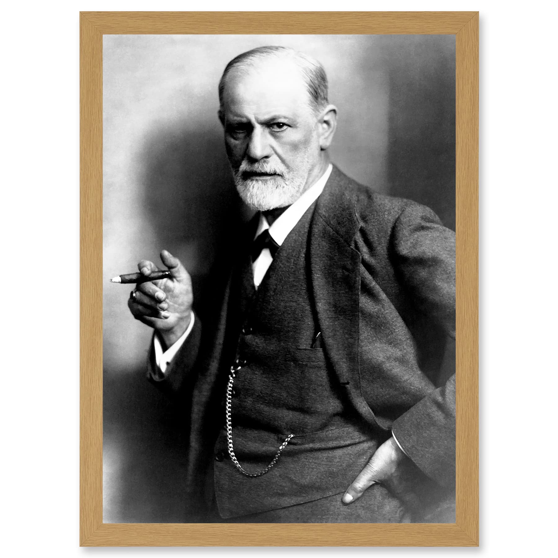 Artery8 Framed Light Oak A3 Vintage Photo Portrait Doctor Sigmund Freud Psychoanalysis Neurologist Artwork Framed A3 Wall Art Print