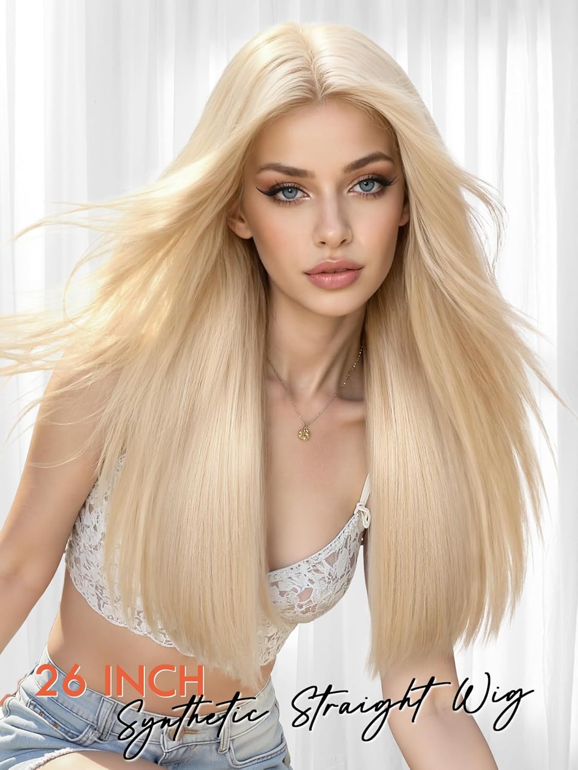 FAVE 26 Inch Blonde Wigs for Women, Long Blonde Wig with Simulated Lace Scalp,Heat Resistant Synthetic Middle Part Blonde Wigs,Daily Cosplay Friendly - Image 5