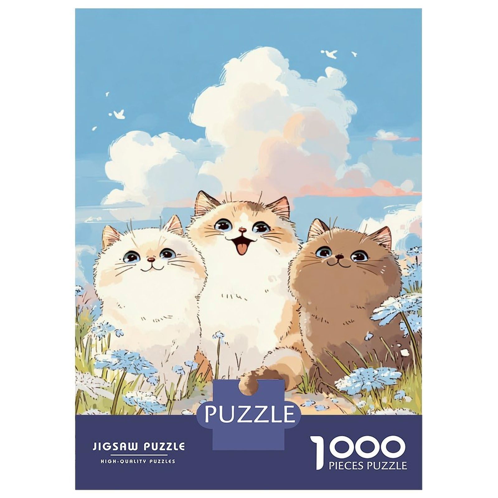 Kitten Premium Cardboard 1000 Piece Cats in Grass & Clouds Puzzle Set, Educational Challenge Adults/Teens, Stress Relief, Gift for Seniors/Teens 38x26cm/1000pcs — image 1