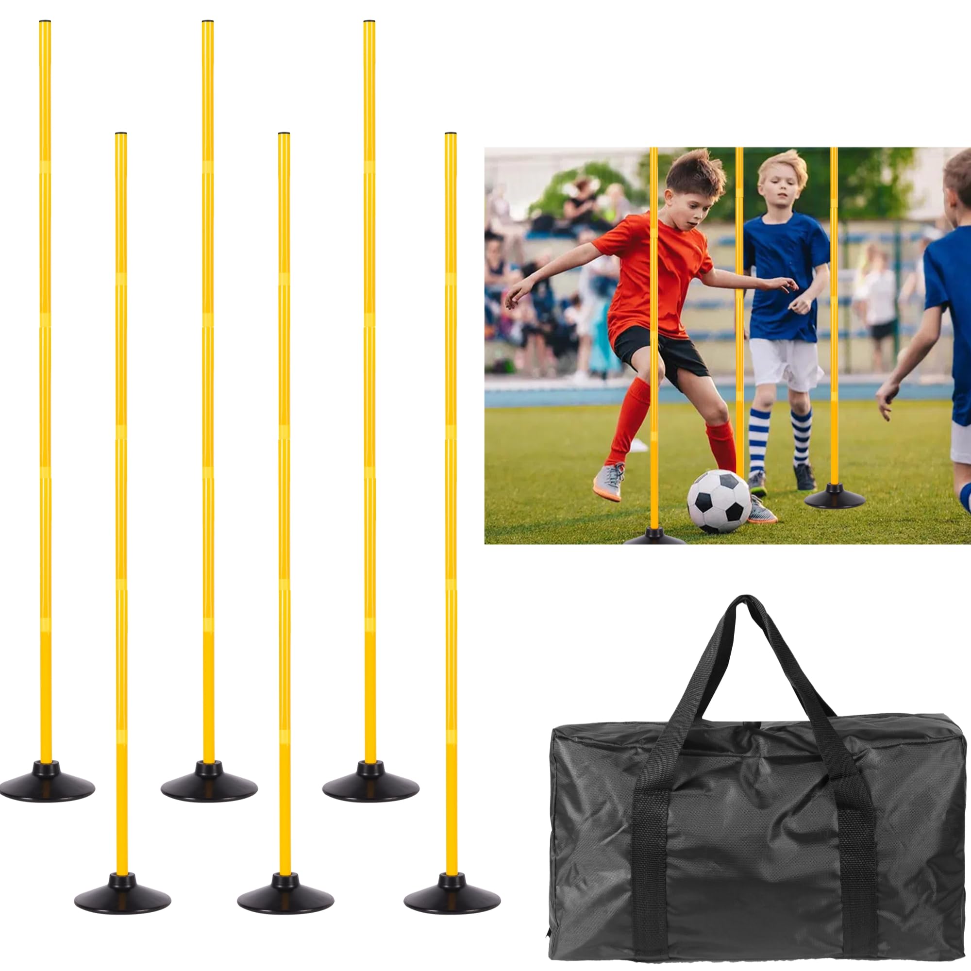 Agility Training Poles for Soccer/Dog/Horse,Adjustable Football Basketball Speed and Agility Training Equipment,Set of 6,5.4FT with Round Rubber Base