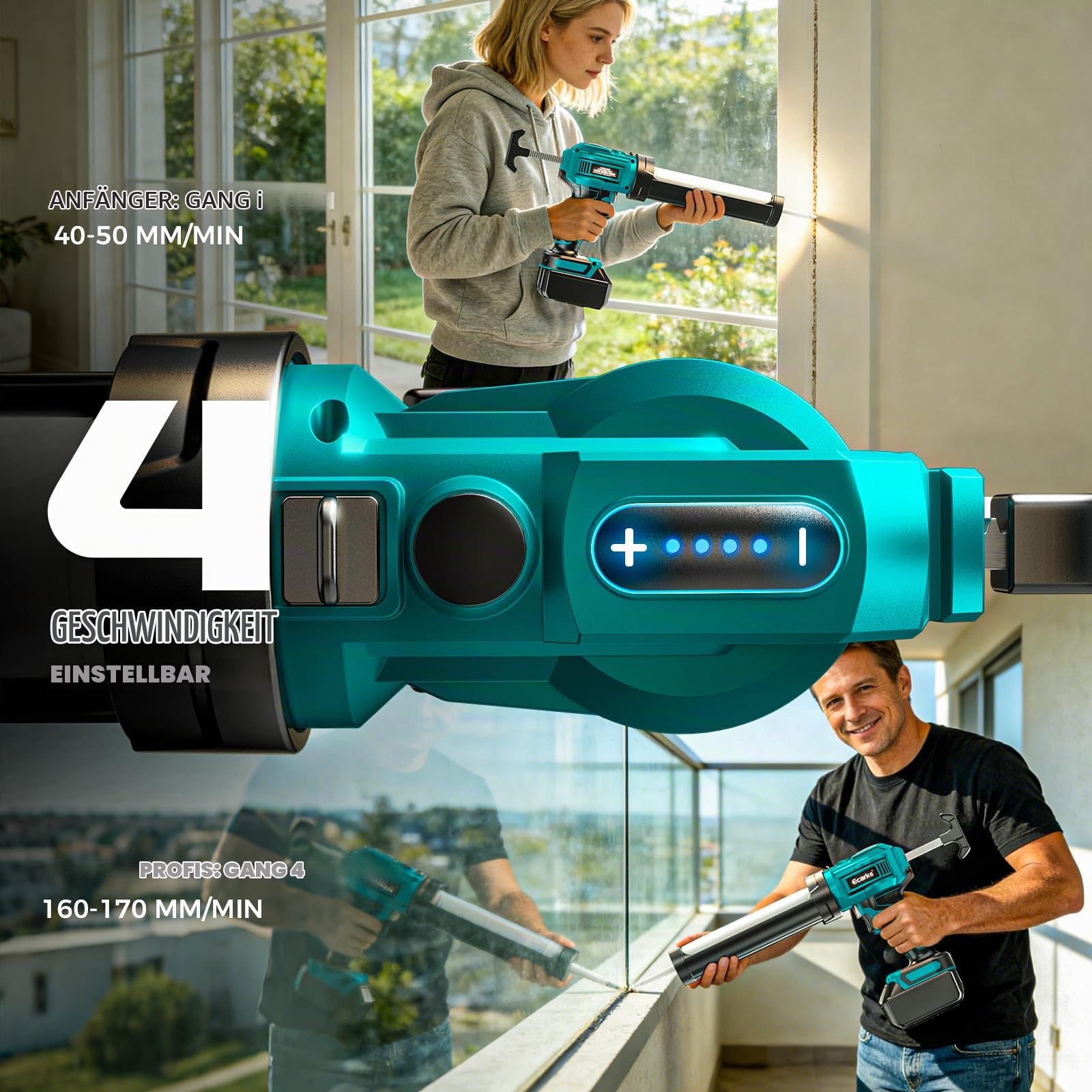 Ecarke Akku-Kartuschenpresse kompatibel mit Makita 18V Akku, 300 ml | Bürstenloser Motor, 6 Drehzahlstufen mit LED, für 300-ml-Kartuschen, ideal für Renovierung und Haushalt, ohne Akku