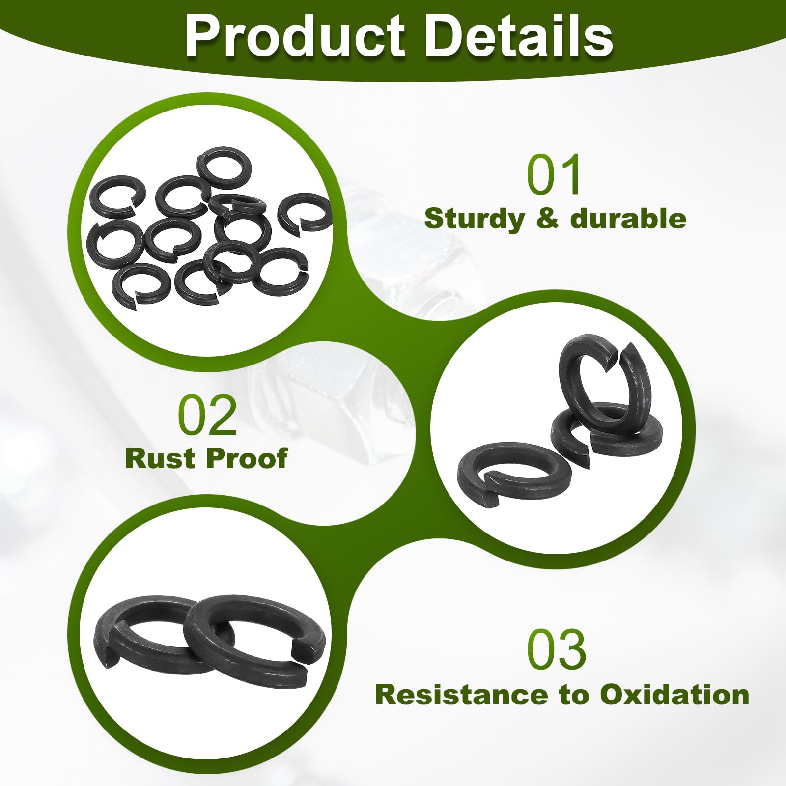 PATIKIL 100 Pcs Split Lock Washer, M12 Spring Lock Washer 304 Stainless Steel Lock Washers Assortment Kit for Screws Bolts Black - Image 3