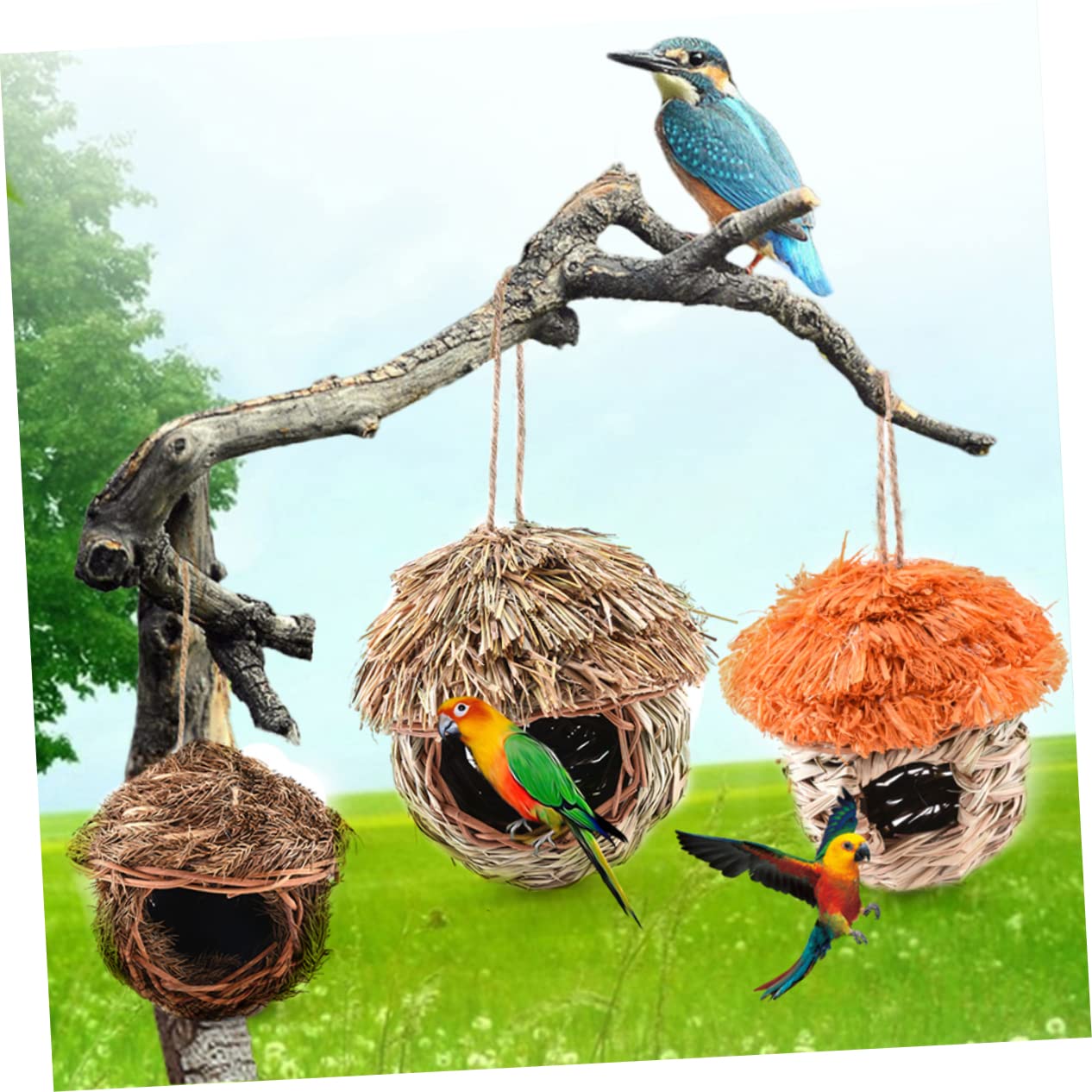 BCOATH Handmade Small Craft Straw Bird Nest Handwoven Artificial Nest for Parakeets Budgerigar Natural Straw Material for Small Pets Creates Safe Warm Environment