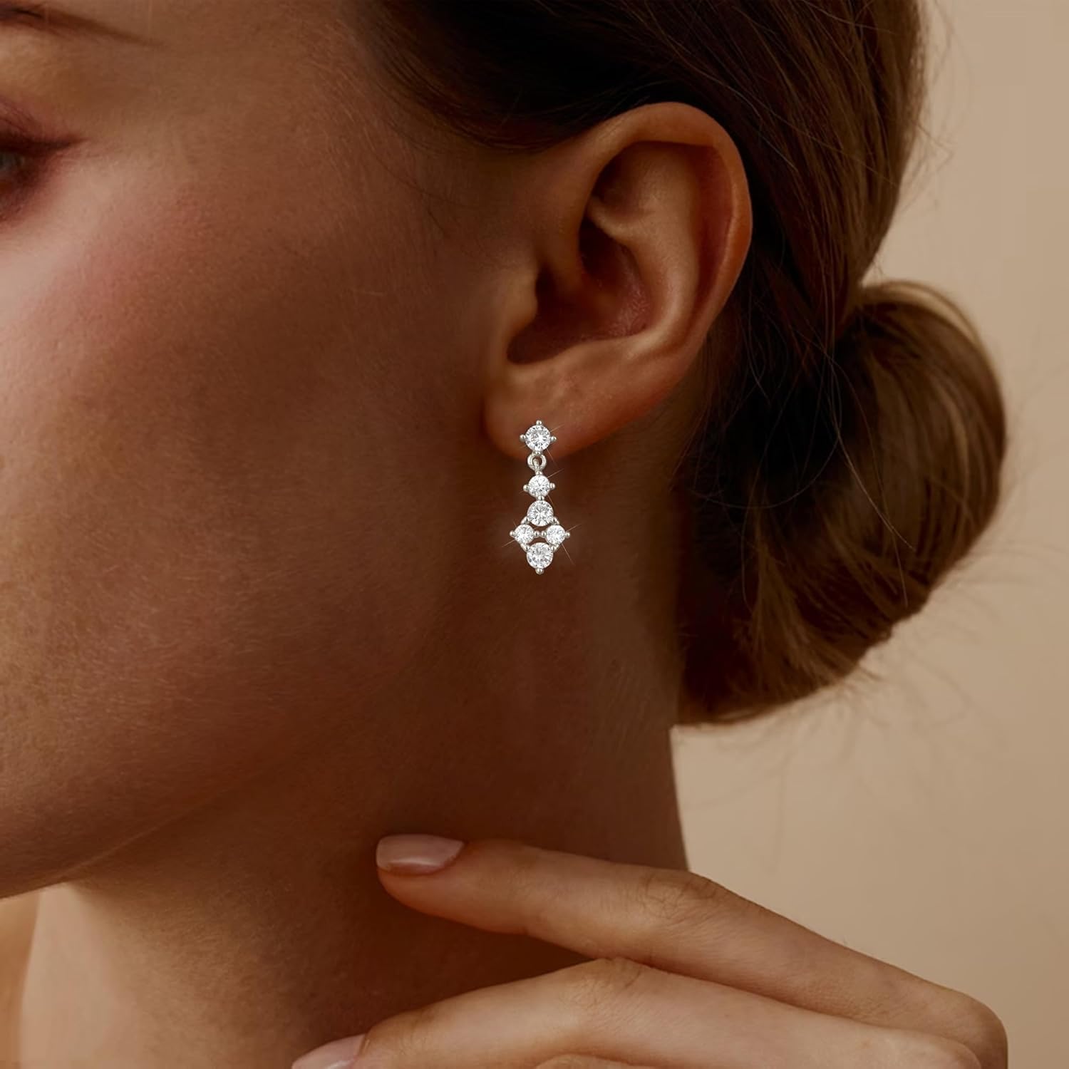 14K Gold Plated Dangle Earrings for Women Dainty Silver Drop Earring Trendy Small Long Dangling Wedding Bridesmaid Hoop Diamond Crystal Cute Earring Jewelry Valentine Gifts - Image 4