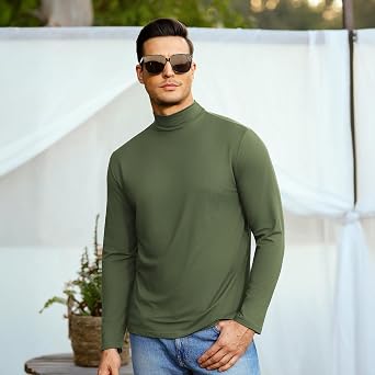 Mens T Shirt Long Sleeve Basic Mock Turtleneck Pullover Thermal Solid Tops