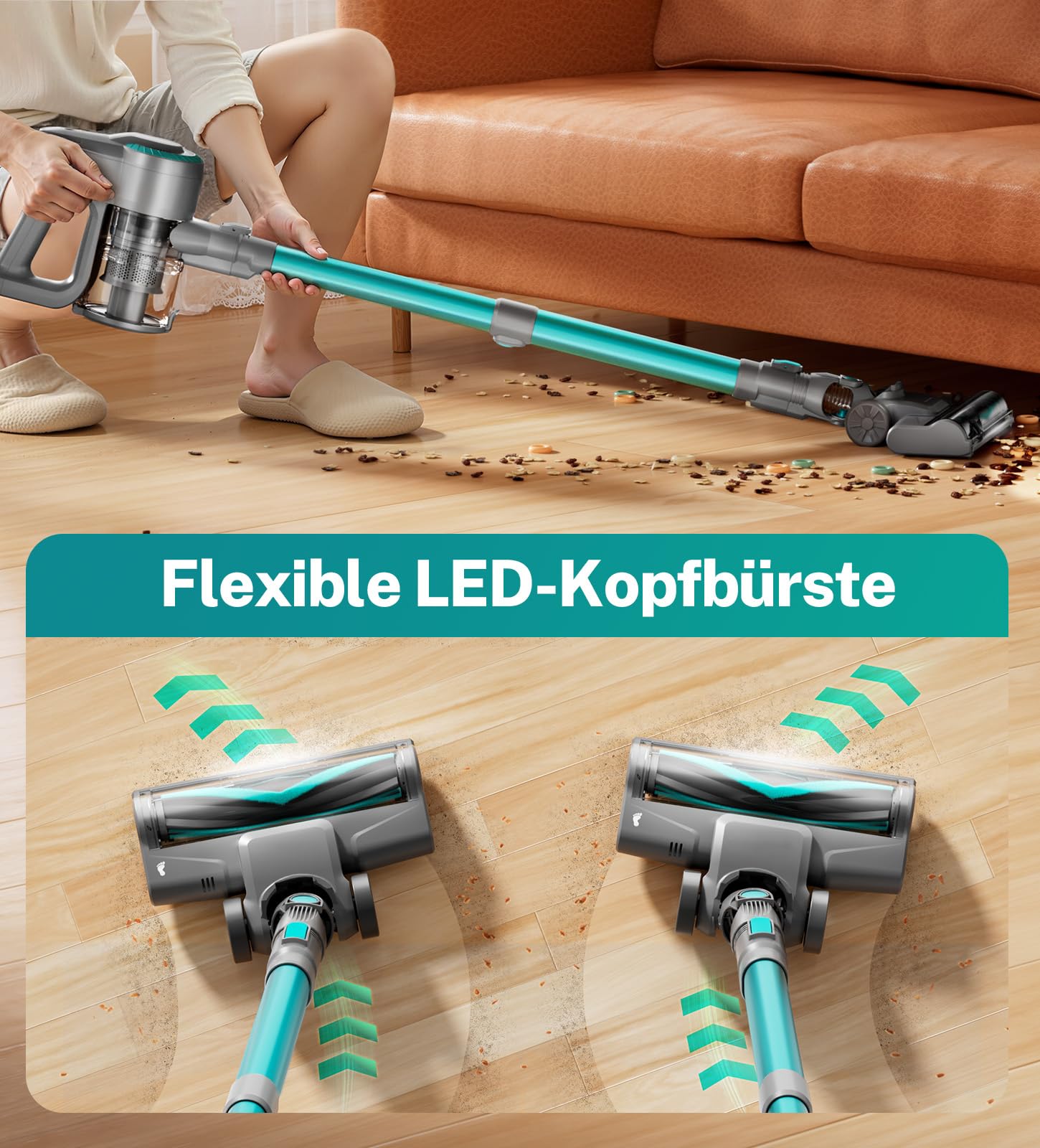 Akku Staubsauger, 30000Pa/55Min Staubsauger Kabellos, Anti-Tangle-Bürste und Selbststehend, Ultraleichter Handstaubsauger akku vacuum cleaner Stielstaubsauger für Teppichen, Hartboden, Tierhaare