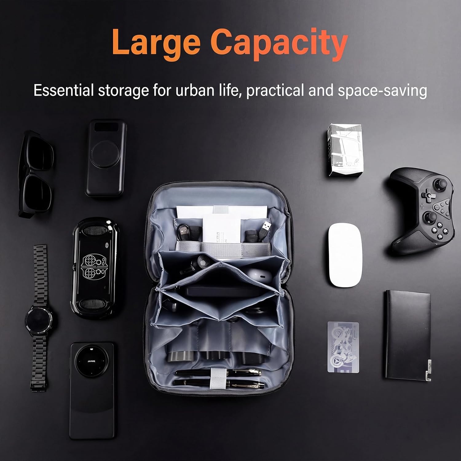 mygreen Electronics Organizer Travel Case, Water Resistant Tech Bag Charger Pouch for Cord, Cable, Cards, Phone, Airpods, Black