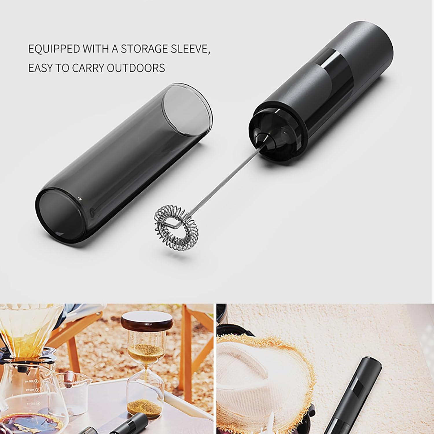 Powerful Milk Frother for Coffee, Fast Handheld Drink Mixer with Stainless Steel Whisk,Hand Frother Stirrer Wand-Black,Equipped with A storage sleeve 2026 - view 1