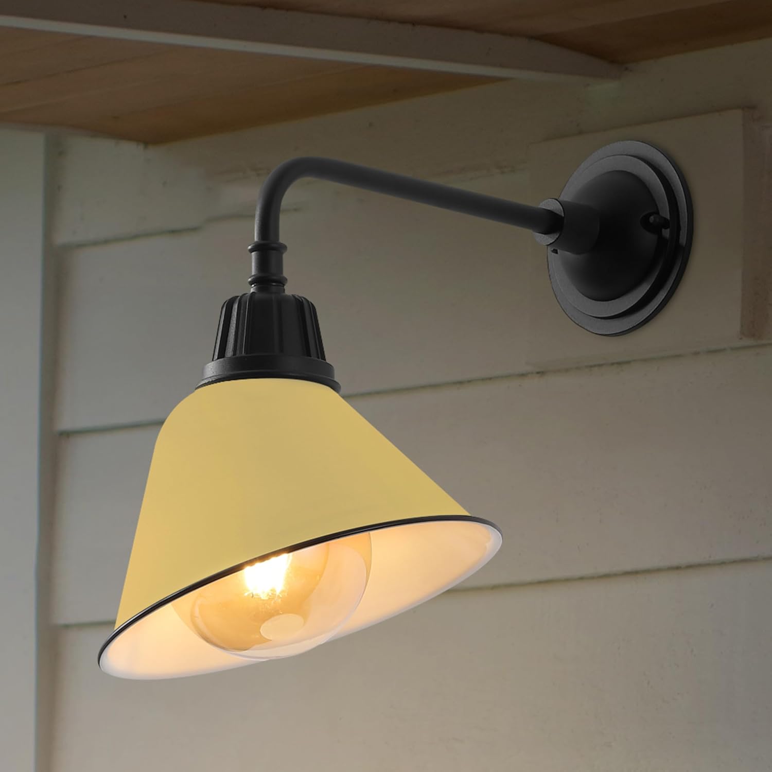 JONATHAN Y 9.63" Matte Yellow/Black 1-Light Farmhouse Outdoor Sconce, Industrial LED Wall Light, Gooseneck Arm Barn Lamp with Metal Bell Shade for Porch, Patio, Kitchen, LED Bulb Included (JYL7612H)