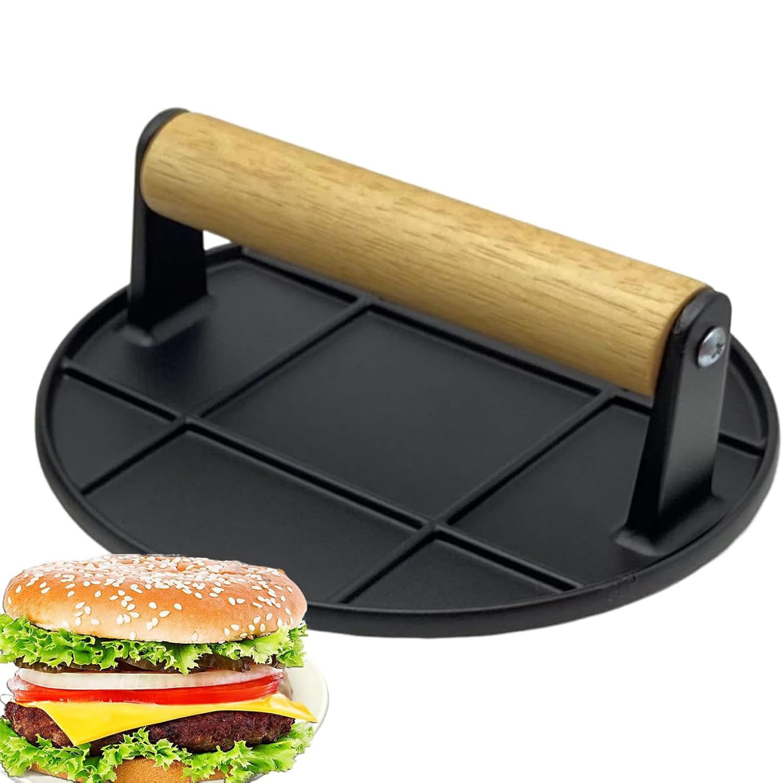 Küchenutensilien: Hamburgerpresse, runde Crêpes-Backform mit flachem Boden und rutschfesten Griffen, robuste Crêpes- und Hamburgerpresse, runde Fleischpresse,Silber,Round