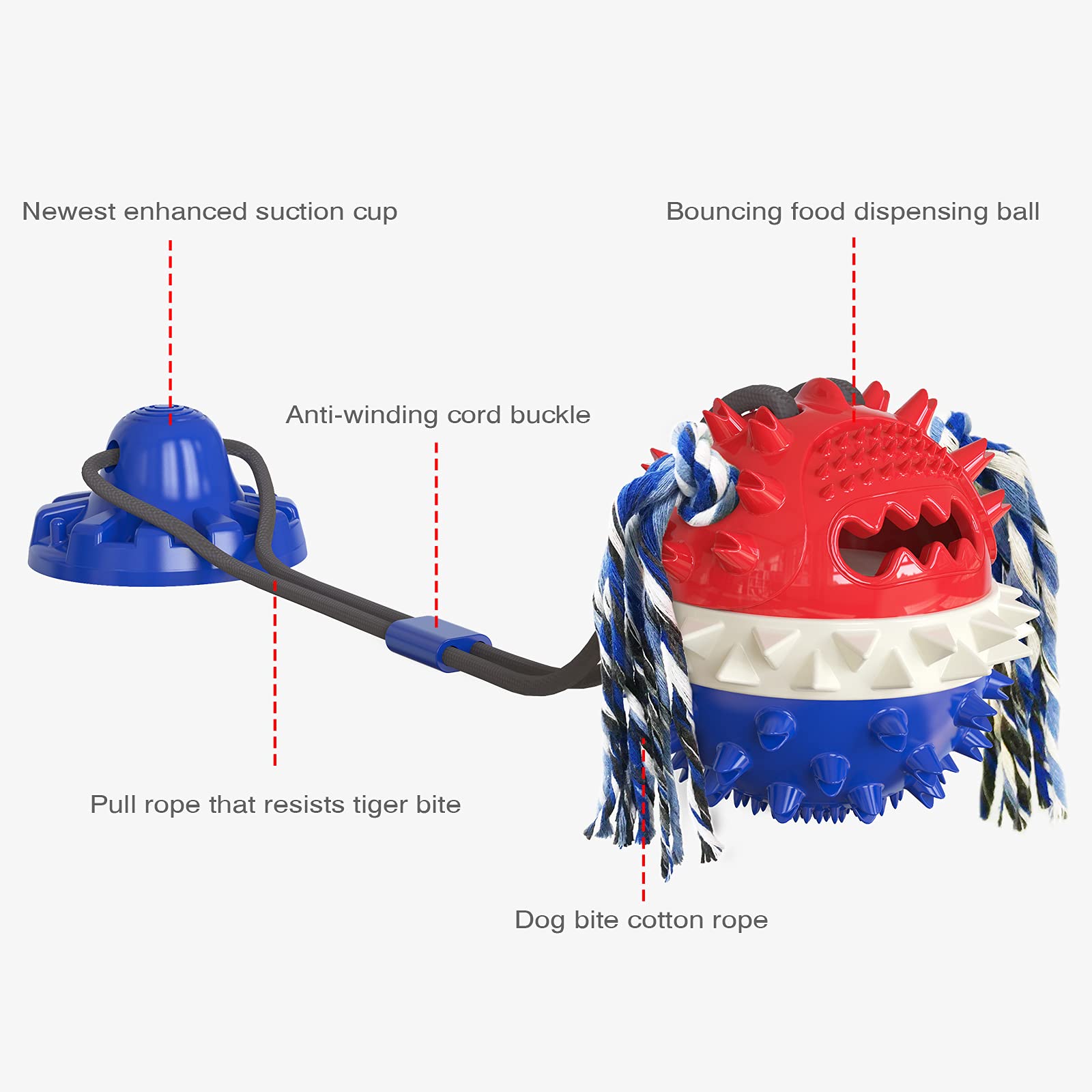 Juguete para perros con ventosa, rompecabezas interactivo para tirar de la guerra, juguete para mascotas, bola chirriante con cuerda de algodón para masticadores agresivos medianos y grandes