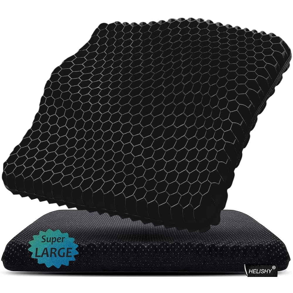 Helishy Gel Seat Cushion for Long Sitting Pressure Relief (Super Large&Thick) - Wheelchair Cushion for Pressure Sores, Coccyx, Sciatica, Back Pain Relief - Non-Slip Butt Pillow for Office, Home, Car