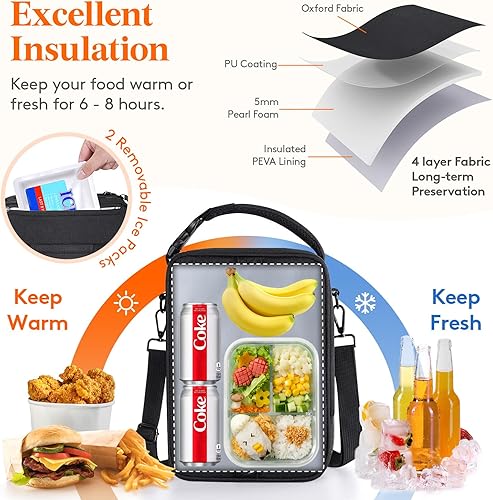 Miniatura 2 de Lifewit Lonchera expandible para hombres, bolsa de almuerzo aislada, bolsa enfriadora portátil con correas para el hombro y 2 paquetes de hielo para