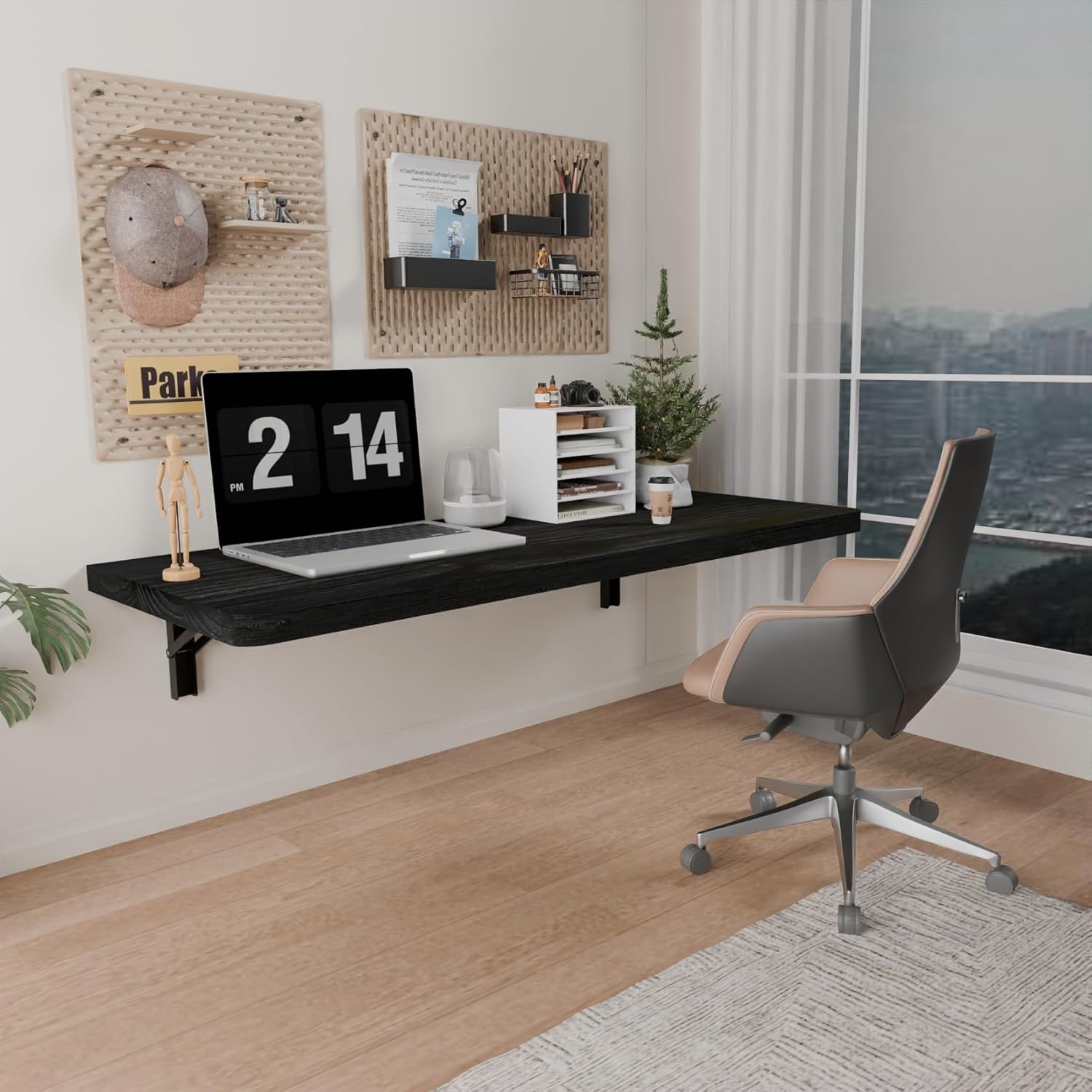 IAE Wall Mounted Folding Table with Pine Wood,36" x 14" Floating Wall Desk,Laundry Folding Table with Shelf Brackets,Fold Down Desk Shelf,Folding Workbench for Home,Dining,Laundry Room,Kitchen,Black Black 36*13.7*6.3 Inch