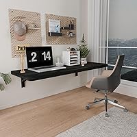 IAE 36x14" Wall Mounted Folding Table, Solid Pine Wood Fold Down Desk with Heavy Duty Brackets for Laundry, Kitchen, Home Office - Black